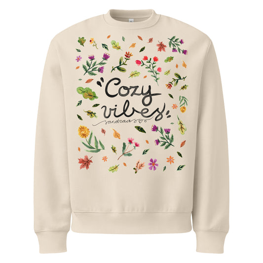 Cozy Vibes Oversized Sweatshirt 🍂 | Hand - Lettered Quote + Watercolor Autumn Leaves - SANDRAAS