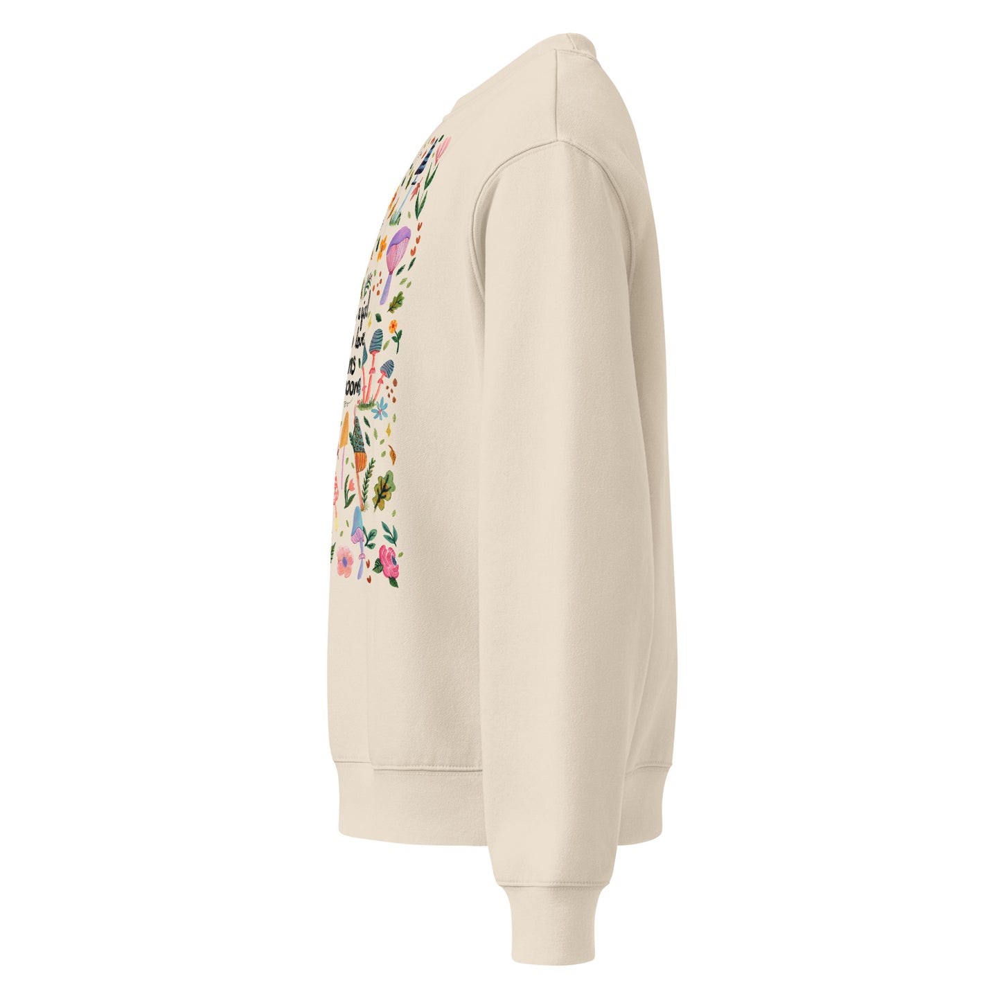 Just a Girl Who Loves Blooms & Shrooms Oversized Sweatshirt • Cream Heavyweight Fleece with Watercolor Mushrooms & Flowers - SANDRAAS