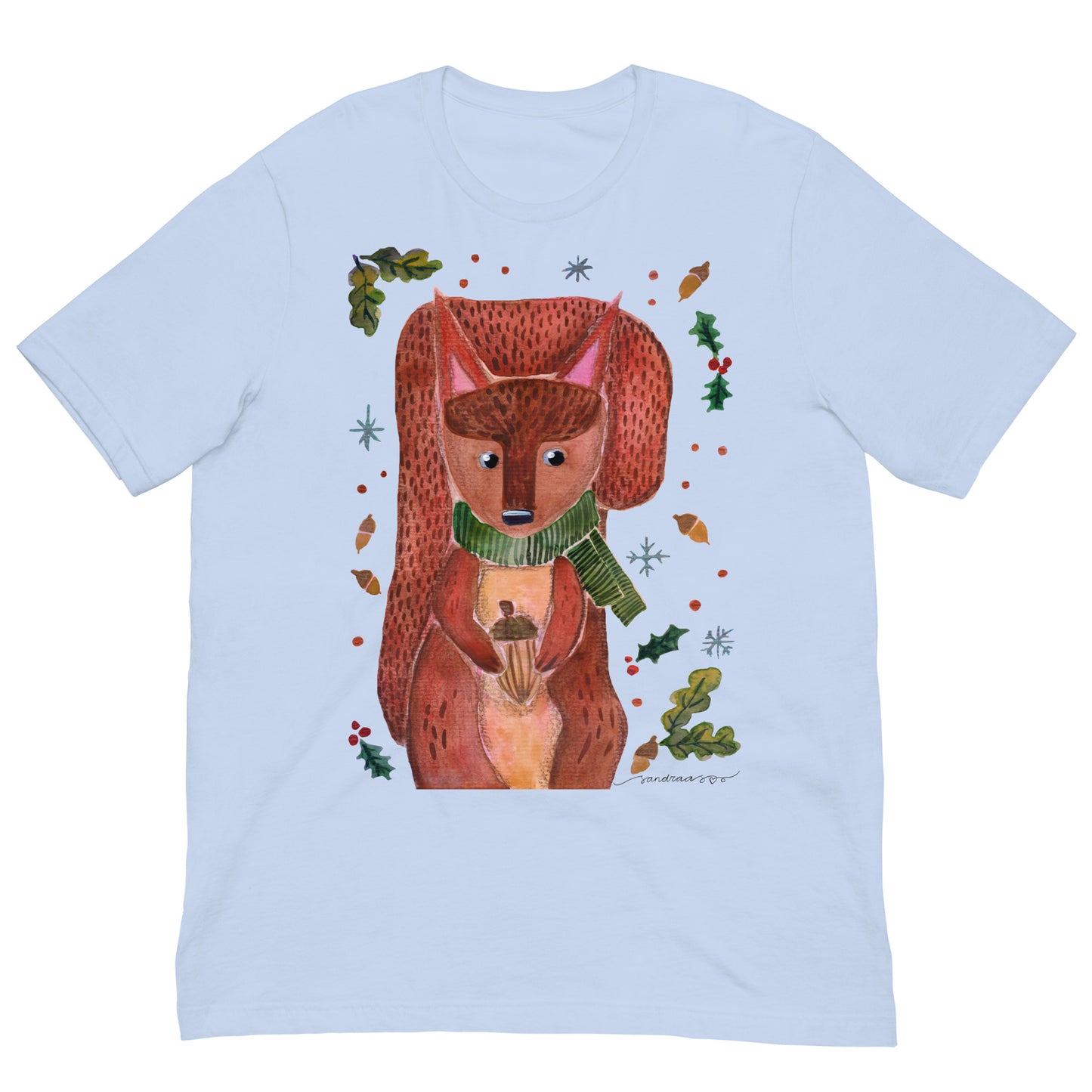 🐿️ Cozy Squirrel T-Shirt – Whimsical Watercolor Squirrel in Green Scarf 💚✨ Soft & Comfy Nature - Lover Tee - SANDRAAS