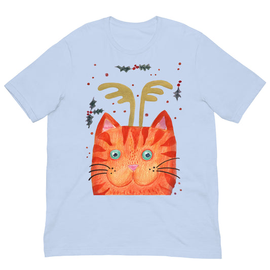 ✨ Whimsical Antler Cat T-Shirt – Watercolor Orange Cat with Antlers 😺🦌 Soft & Cozy Unisex Tee - SANDRAAS