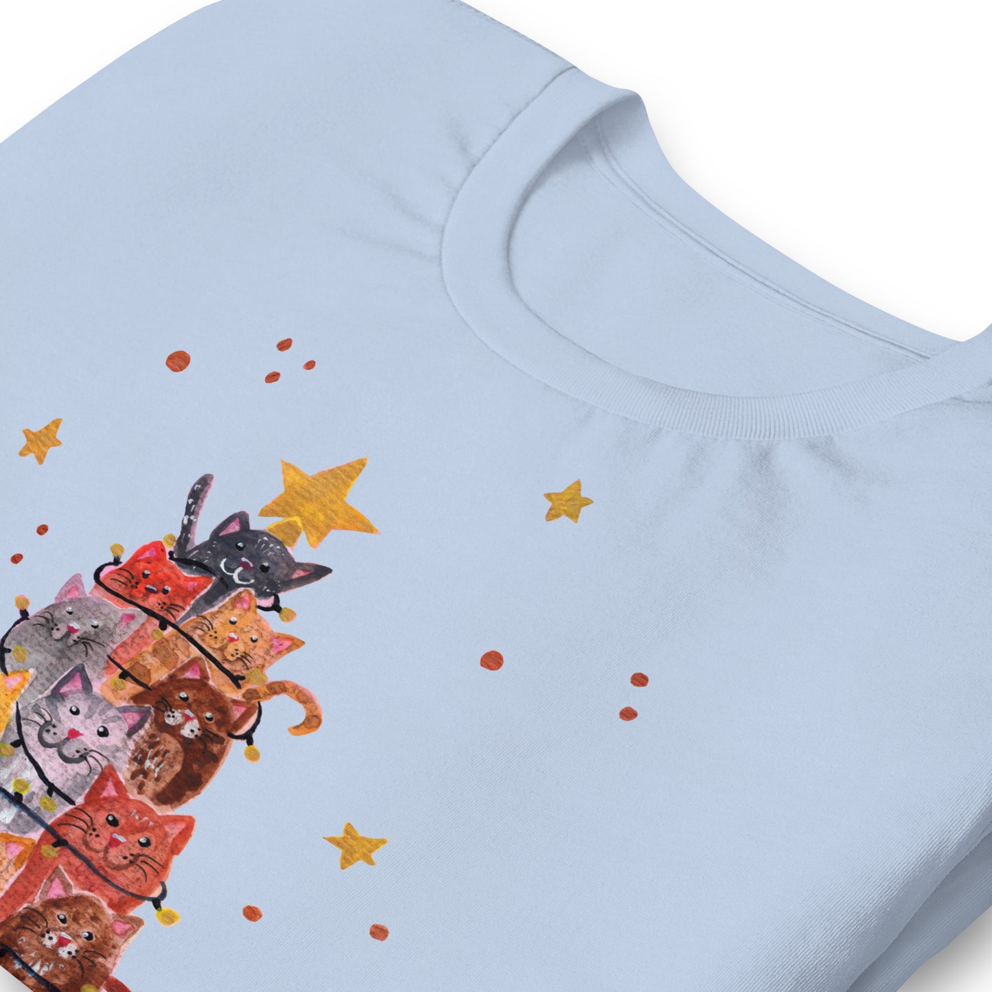 🎄 Christmas Cat Tree T-Shirt – Whimsical Watercolor Cats Stacked as a Christmas Tree 😺🌲✨ Soft & Cozy Holiday Tee - SANDRAAS
