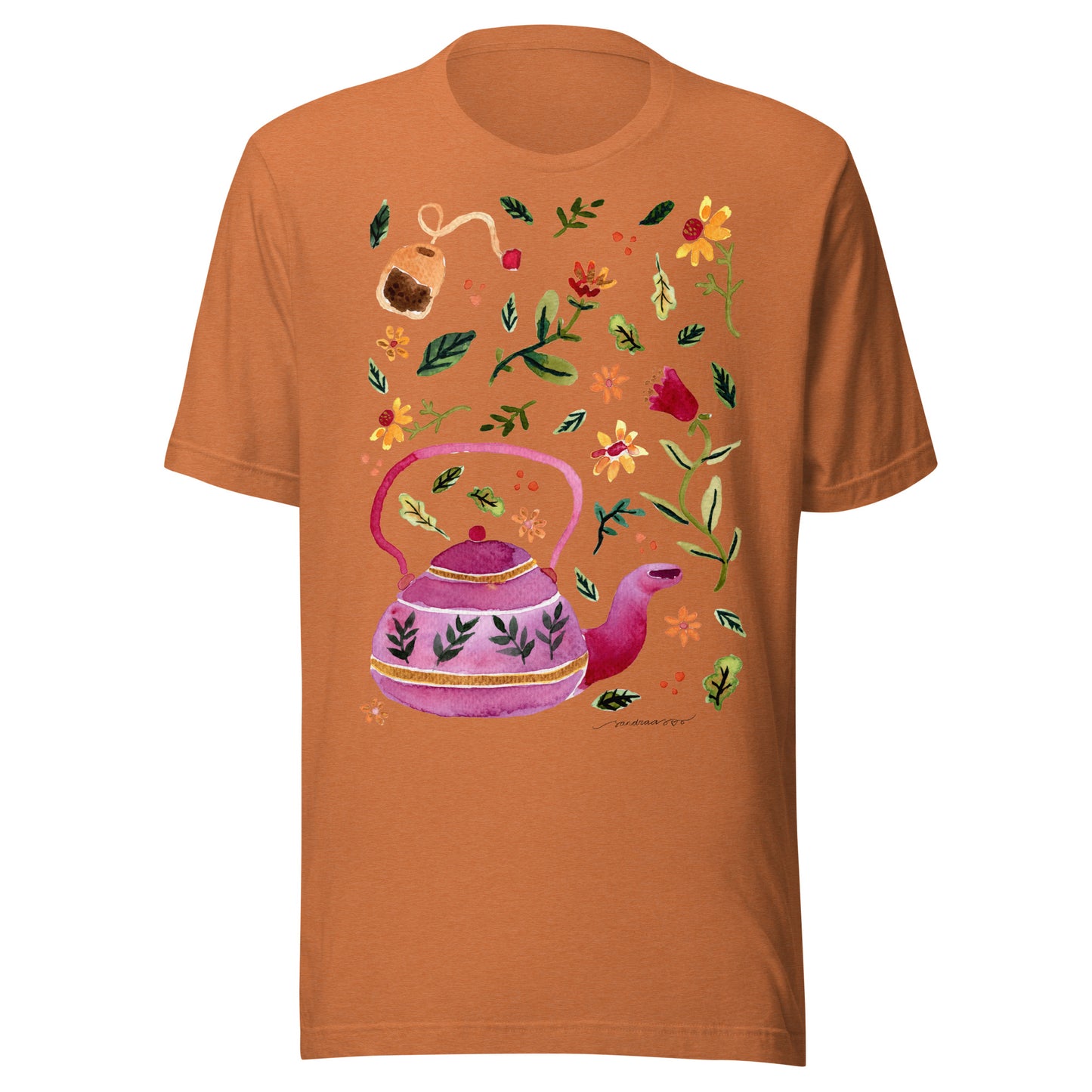 Cozy Autumn Teapot Women’s T-Shirt • Watercolor Fall Leaves & Flowers Illustration • Seasonal Cozy Vibes Tee - SANDRAAS