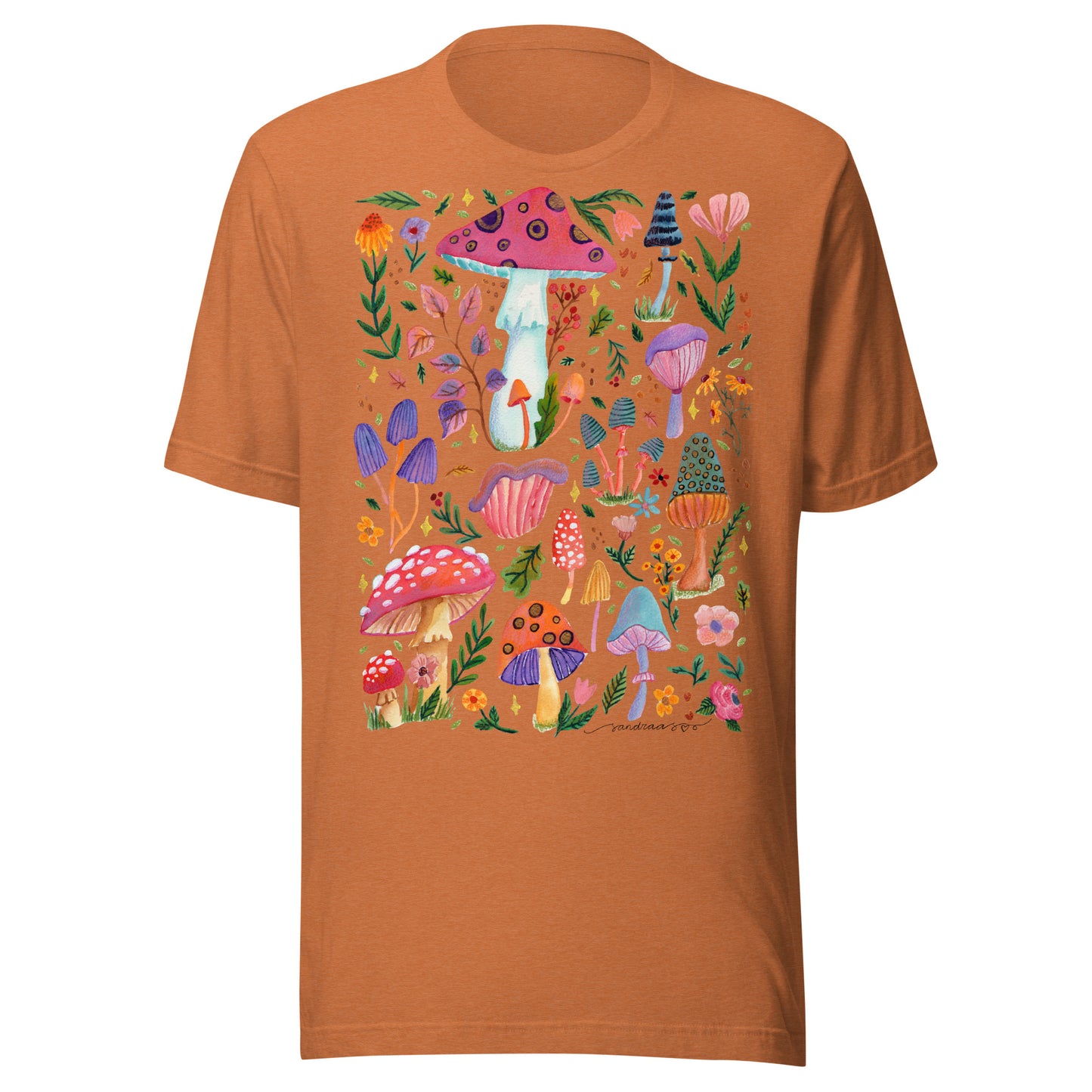 Whimsical Mushrooms & Florals Women’s T-Shirt • Colorful Watercolor Autumn Nature Tee • Cozy Vibes Shirt - SANDRAAS