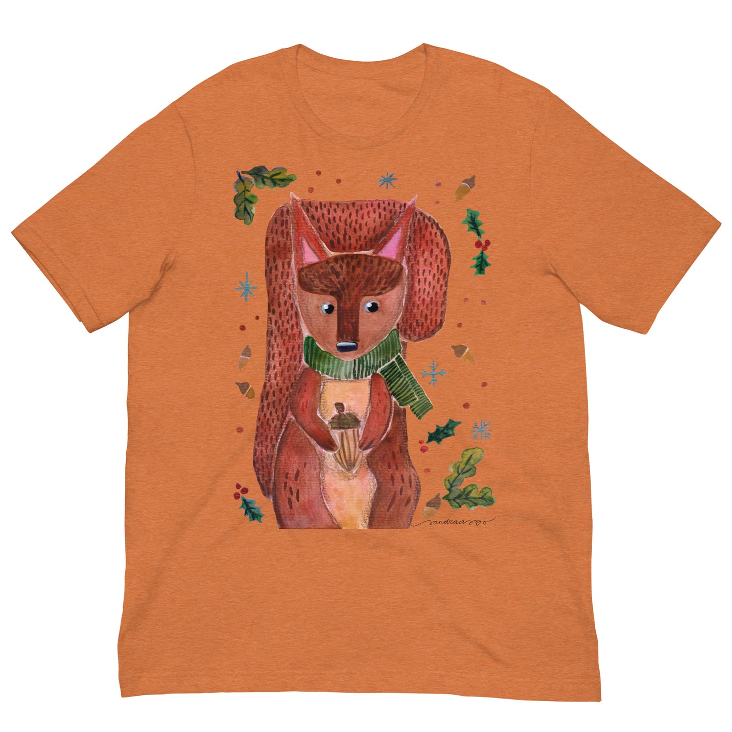 🐿️ Cozy Squirrel T-Shirt – Whimsical Watercolor Squirrel in Green Scarf 💚✨ Soft & Comfy Nature - Lover Tee - SANDRAAS