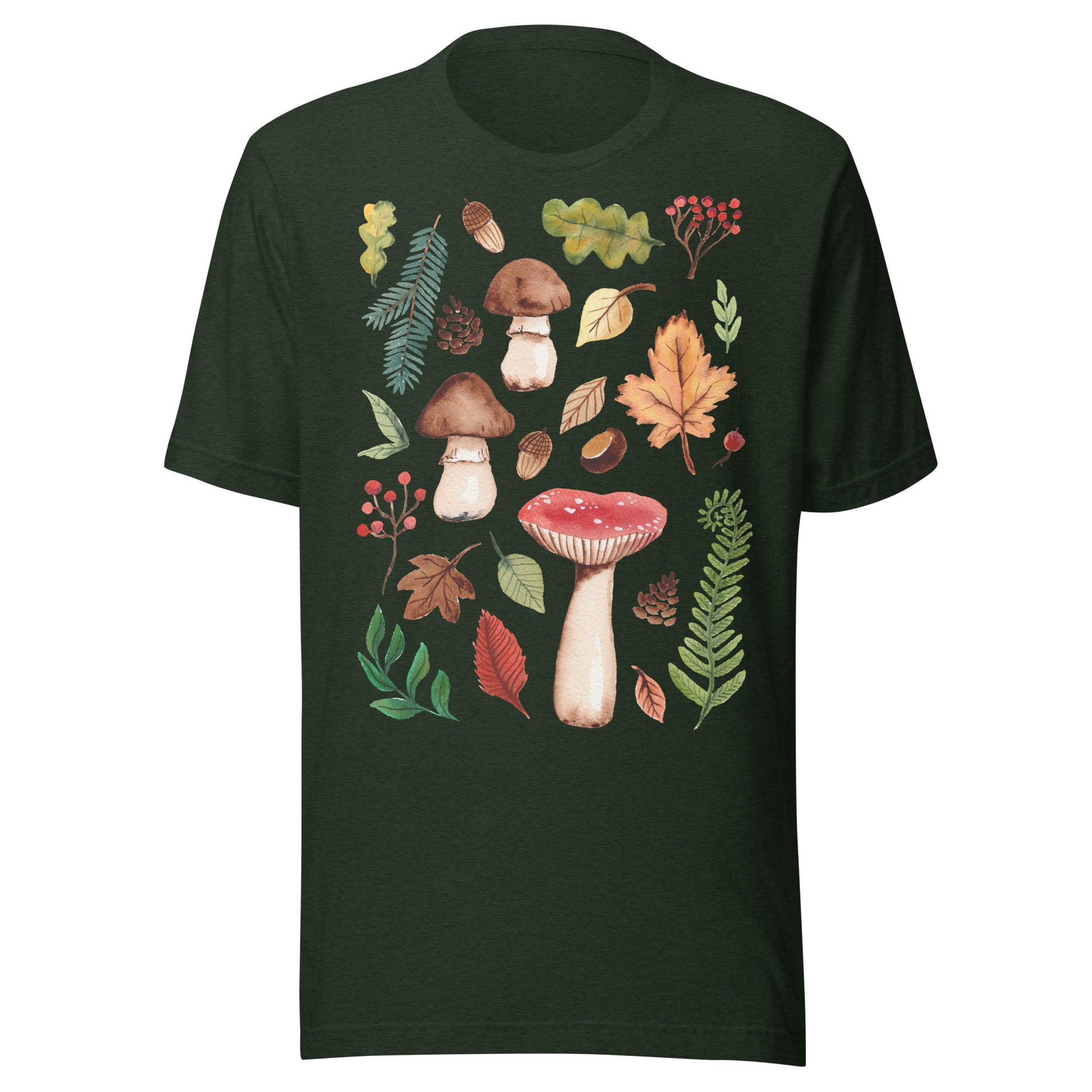 Autumn Mushrooms & Leaves Women’s T-Shirt • Watercolor Nature Tee • Cozy Fall Outfit Shirt - SANDRAAS