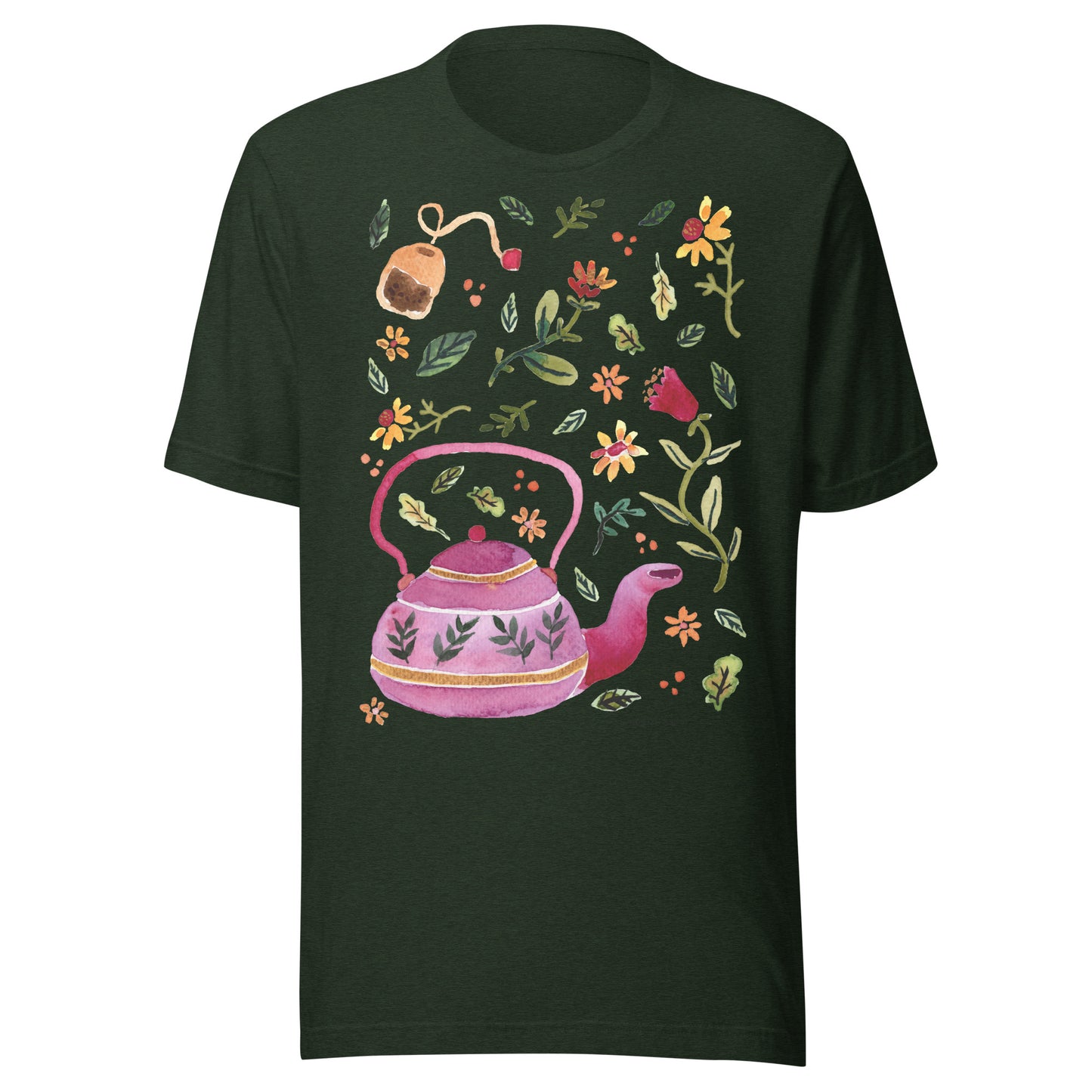 Cozy Autumn Teapot Women’s T-Shirt • Watercolor Fall Leaves & Flowers Illustration • Seasonal Cozy Vibes Tee - SANDRAAS