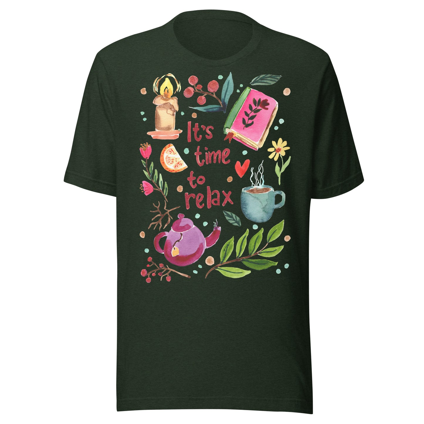 It’s Time to Relax Women’s T-Shirt • Cozy Autumn Watercolor Book, Candle, Teapot & Florals Illustration - SANDRAAS