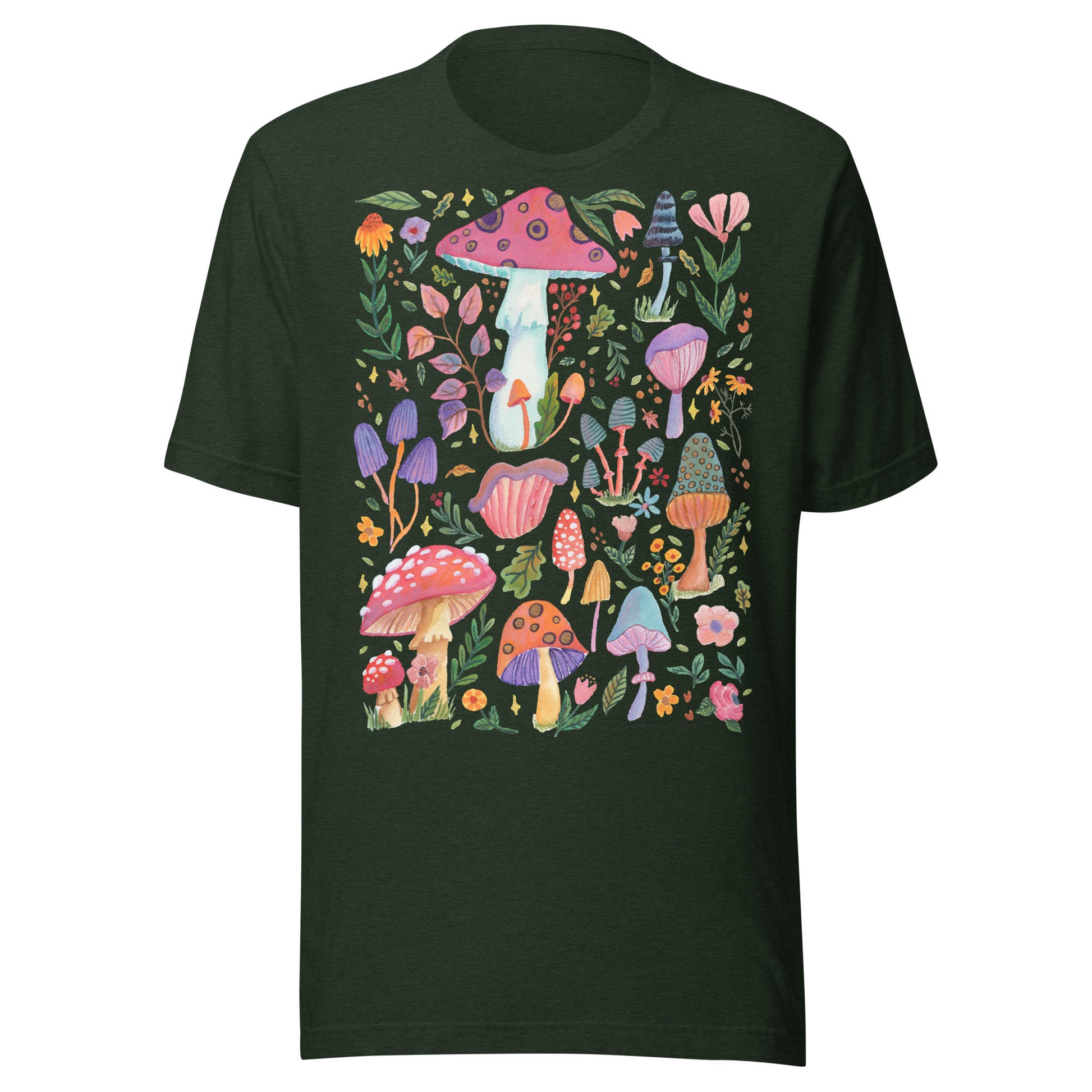Whimsical Mushrooms & Florals Women’s T-Shirt • Colorful Watercolor Autumn Nature Tee • Cozy Vibes Shirt - SANDRAAS