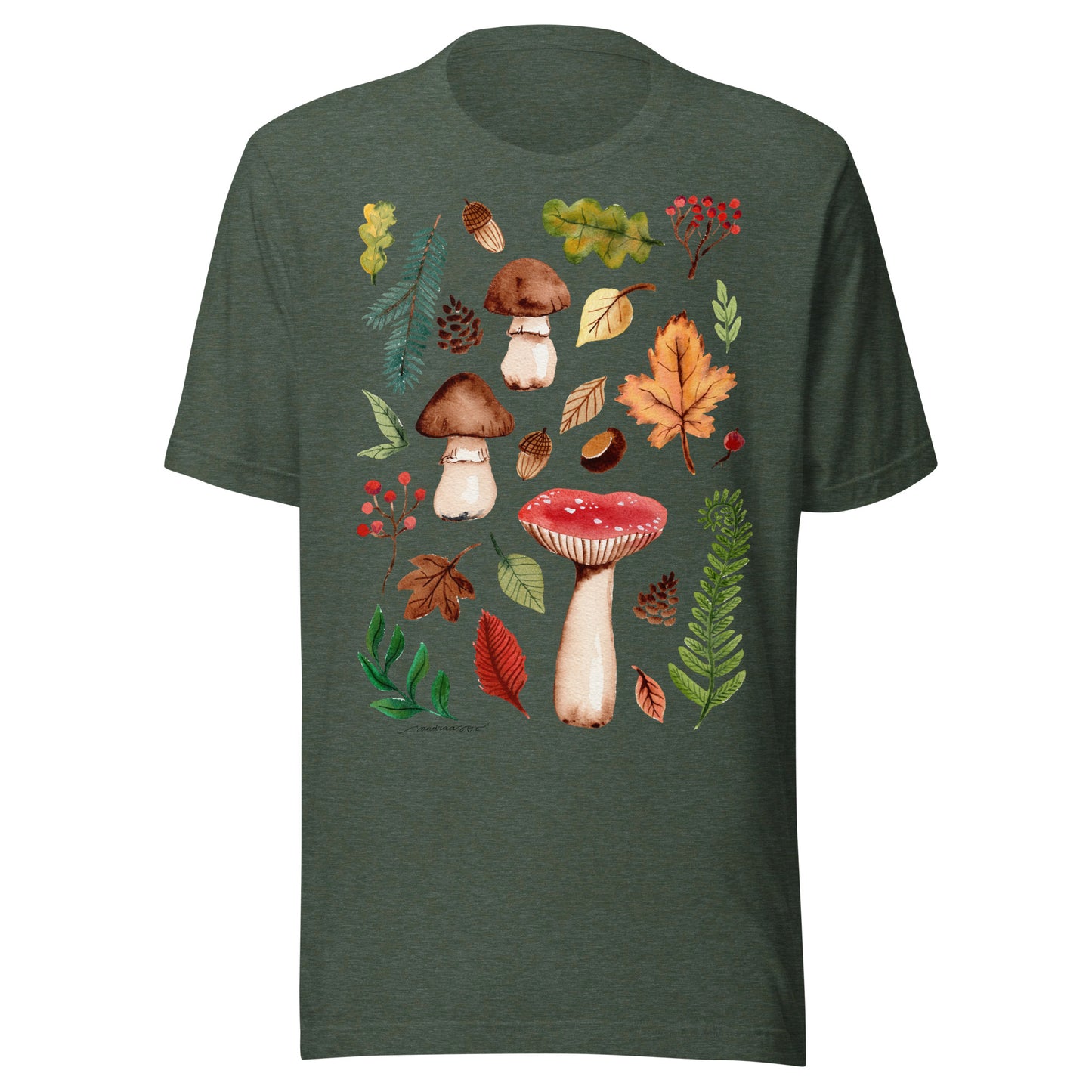 Autumn Mushrooms & Leaves Women’s T-Shirt • Watercolor Nature Tee • Cozy Fall Outfit Shirt - SANDRAAS