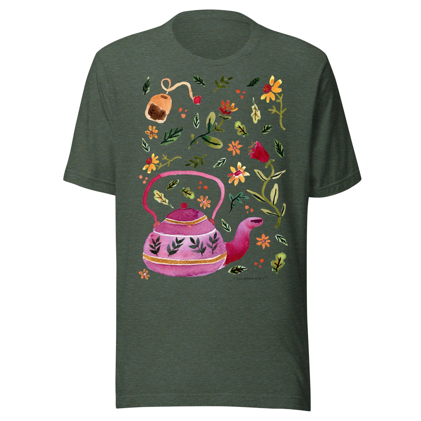 Cozy Autumn Teapot Women’s T-Shirt • Watercolor Fall Leaves & Flowers Illustration • Seasonal Cozy Vibes Tee - SANDRAAS