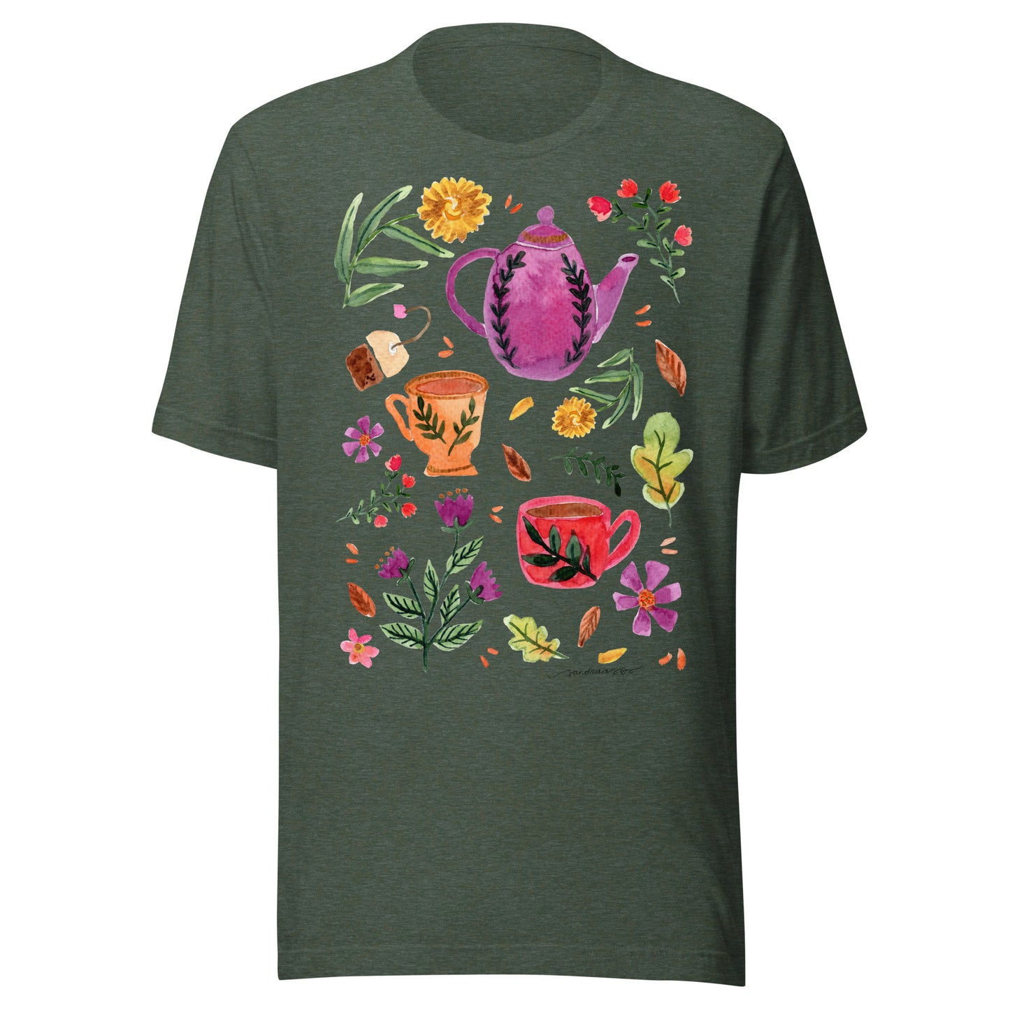 Cozy Tea Time Autumn Women’s T-Shirt • Watercolor Teapot, Teacups & Fall Leaves • Cozy Vibes Tee - SANDRAAS