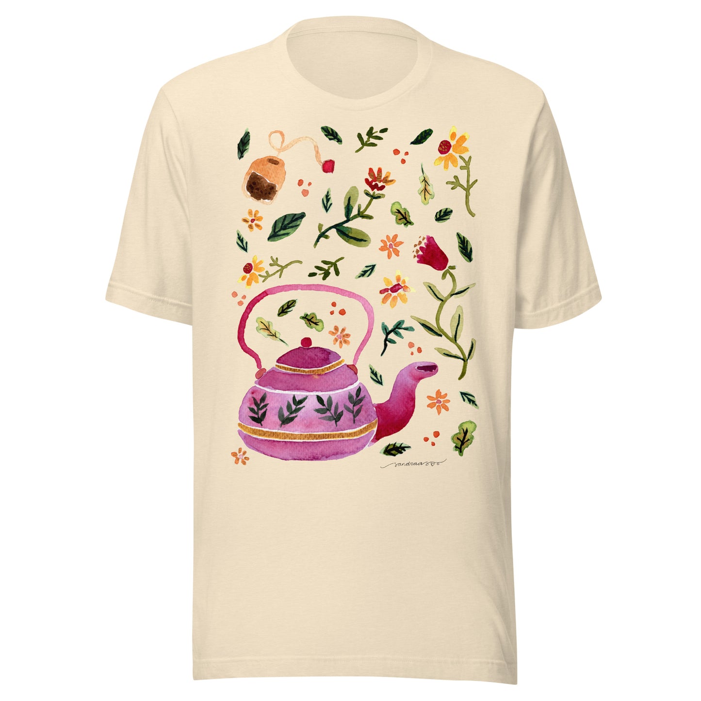 Cozy Autumn Teapot Women’s T-Shirt • Watercolor Fall Leaves & Flowers Illustration • Seasonal Cozy Vibes Tee - SANDRAAS