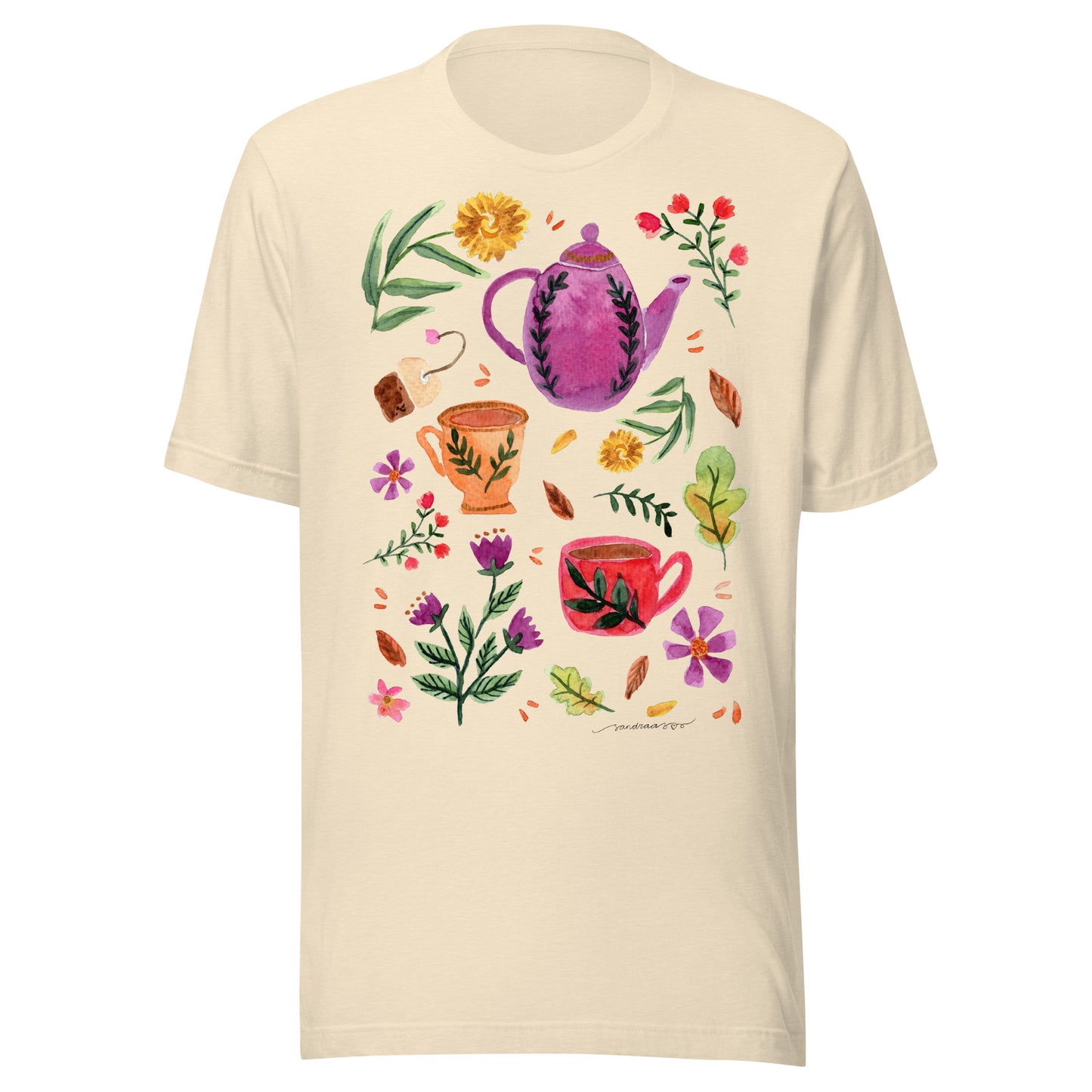 Cozy Tea Time Autumn Women’s T-Shirt • Watercolor Teapot, Teacups & Fall Leaves • Cozy Vibes Tee - SANDRAAS
