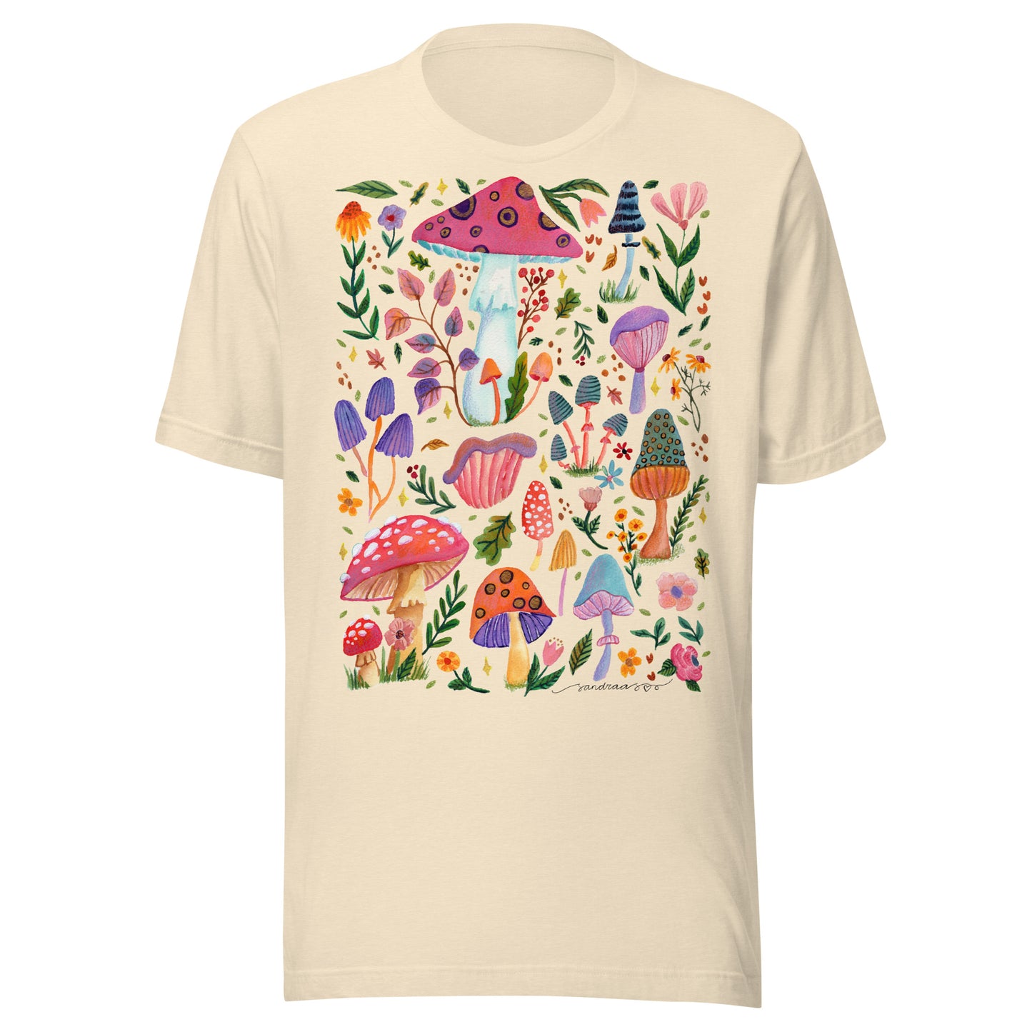 Whimsical Mushrooms & Florals Women’s T-Shirt • Colorful Watercolor Autumn Nature Tee • Cozy Vibes Shirt - SANDRAAS