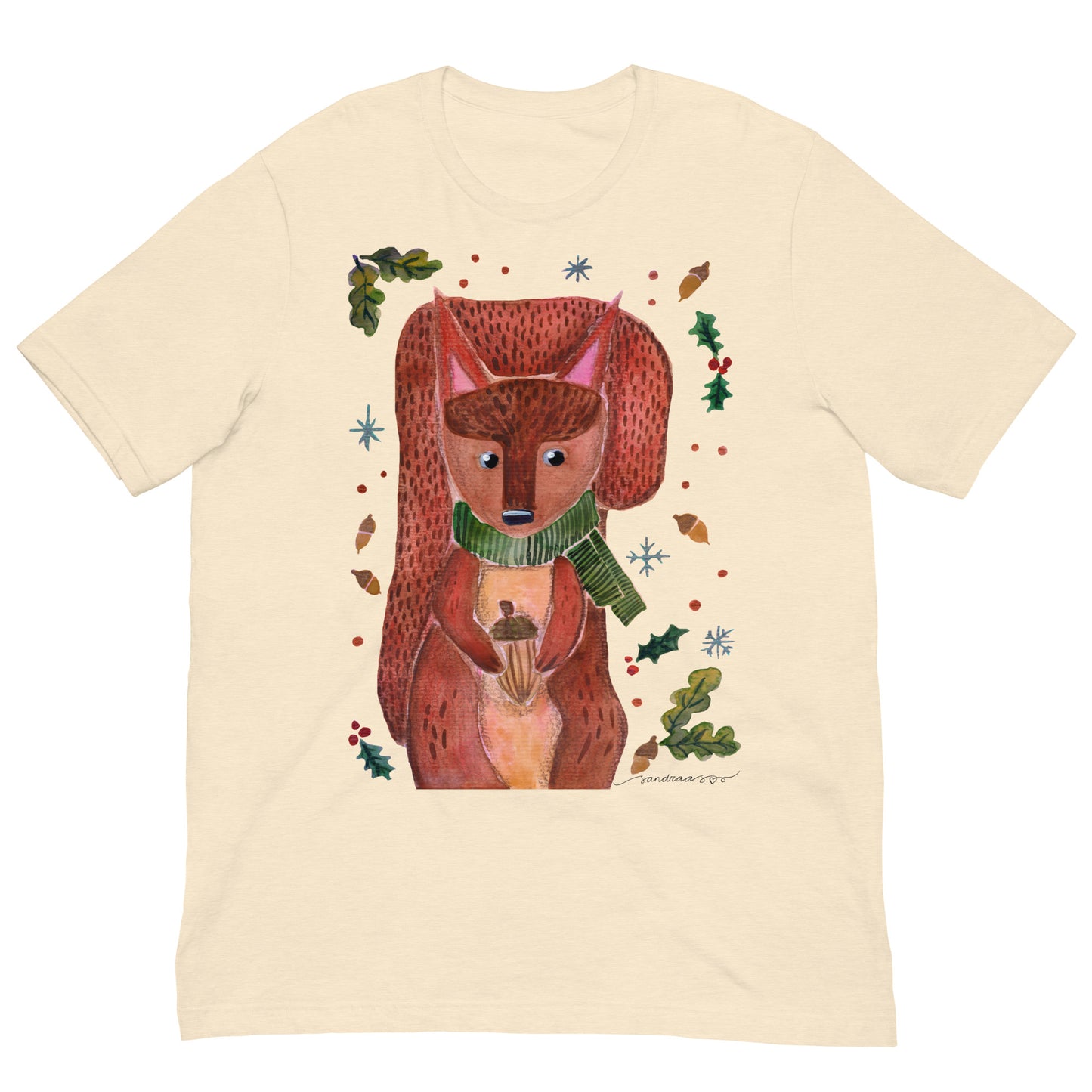 🐿️ Cozy Squirrel T-Shirt – Whimsical Watercolor Squirrel in Green Scarf 💚✨ Soft & Comfy Nature - Lover Tee - SANDRAAS