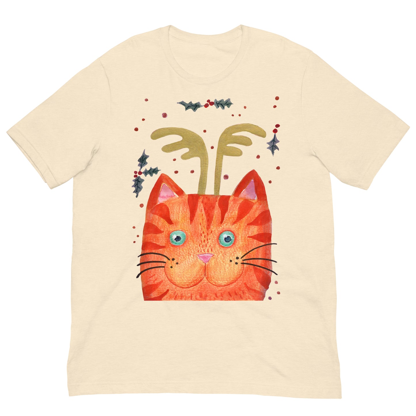 ✨ Whimsical Antler Cat T-Shirt – Watercolor Orange Cat with Antlers 😺🦌 Soft & Cozy Unisex Tee - SANDRAAS