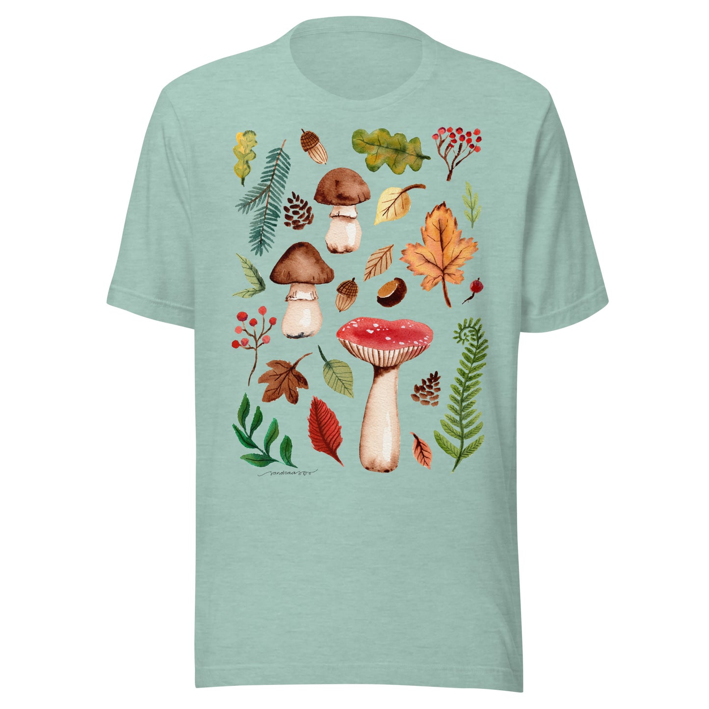 Autumn Mushrooms & Leaves Women’s T-Shirt • Watercolor Nature Tee • Cozy Fall Outfit Shirt - SANDRAAS