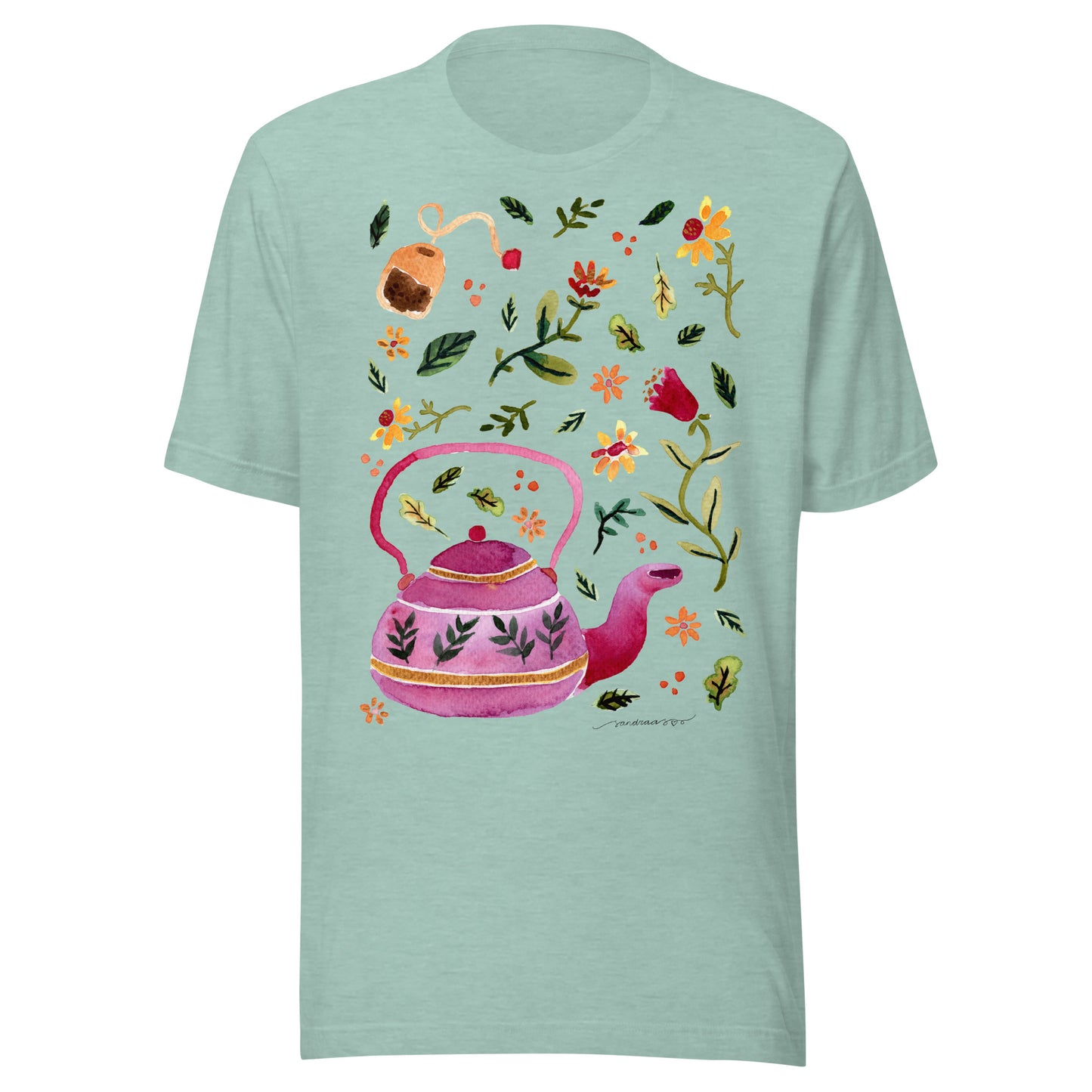 Cozy Autumn Teapot Women’s T-Shirt • Watercolor Fall Leaves & Flowers Illustration • Seasonal Cozy Vibes Tee - SANDRAAS