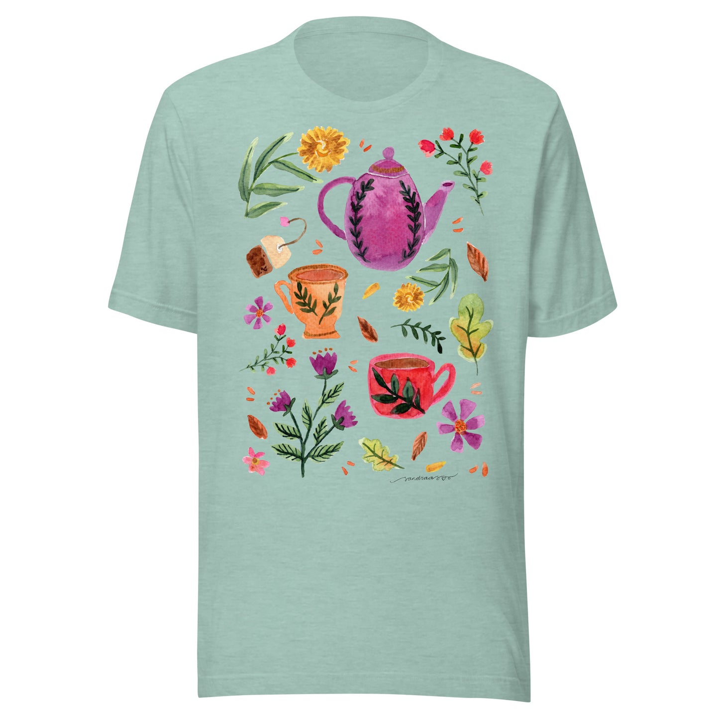 Cozy Tea Time Autumn Women’s T-Shirt • Watercolor Teapot, Teacups & Fall Leaves • Cozy Vibes Tee - SANDRAAS