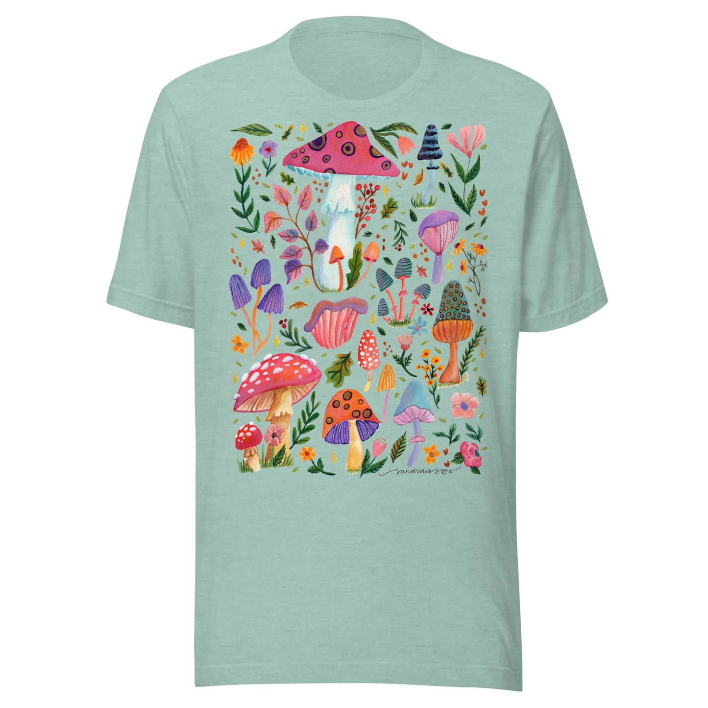 Whimsical Mushrooms & Florals Women’s T-Shirt • Colorful Watercolor Autumn Nature Tee • Cozy Vibes Shirt - SANDRAAS