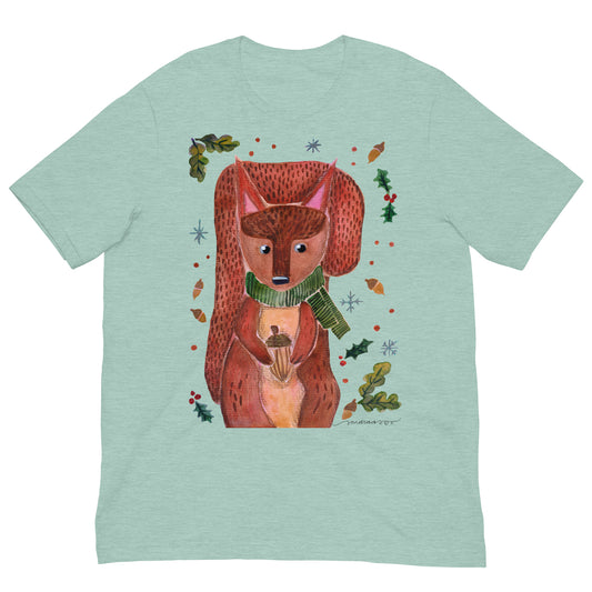 🐿️ Cozy Squirrel T-Shirt – Whimsical Watercolor Squirrel in Green Scarf 💚✨ Soft & Comfy Nature - Lover Tee - SANDRAAS