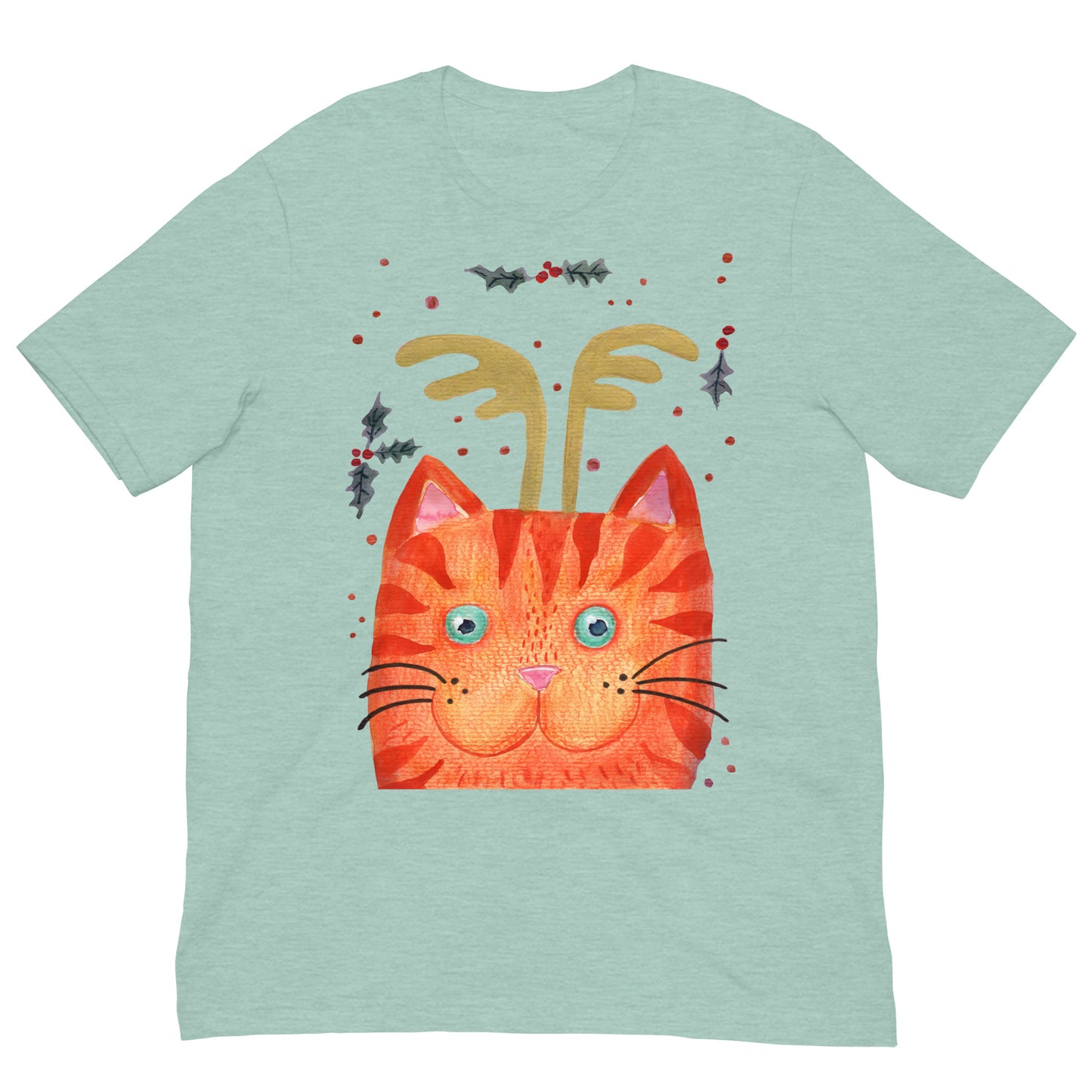 ✨ Whimsical Antler Cat T-Shirt – Watercolor Orange Cat with Antlers 😺🦌 Soft & Cozy Unisex Tee - SANDRAAS