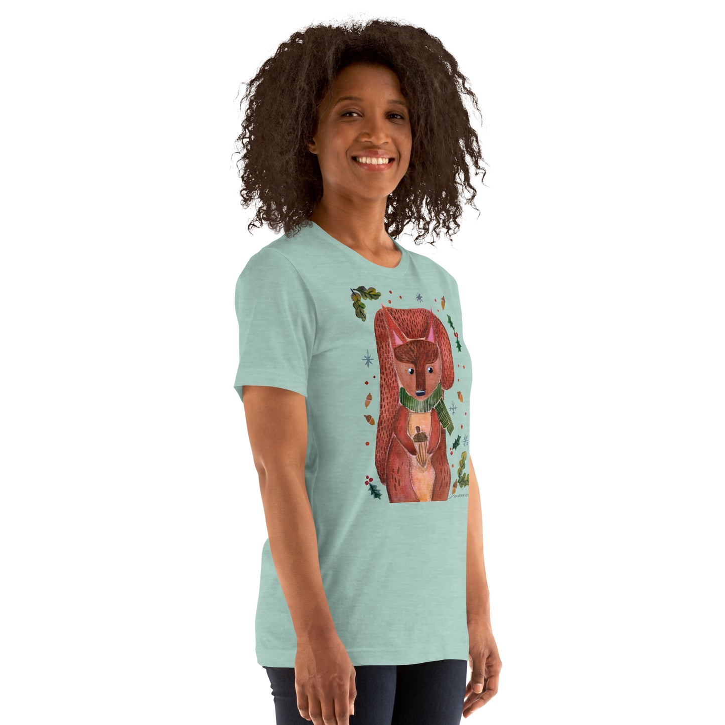 🐿️ Cozy Squirrel T-Shirt – Whimsical Watercolor Squirrel in Green Scarf 💚✨ Soft & Comfy Nature - Lover Tee - SANDRAAS