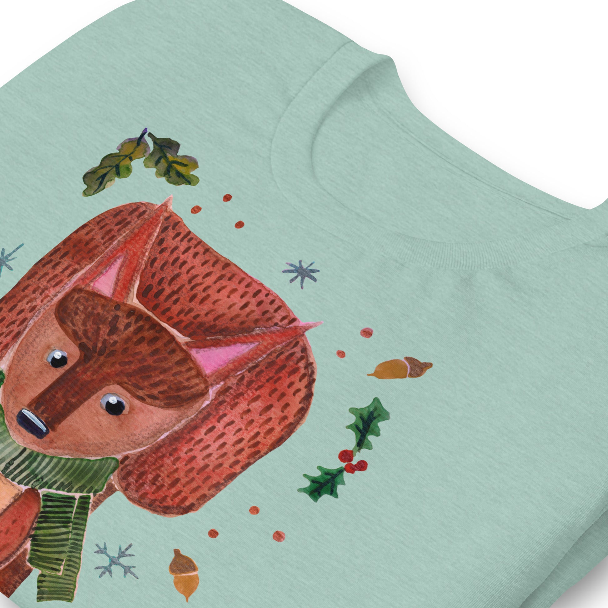 🐿️ Cozy Squirrel T-Shirt – Whimsical Watercolor Squirrel in Green Scarf 💚✨ Soft & Comfy Nature - Lover Tee - SANDRAAS