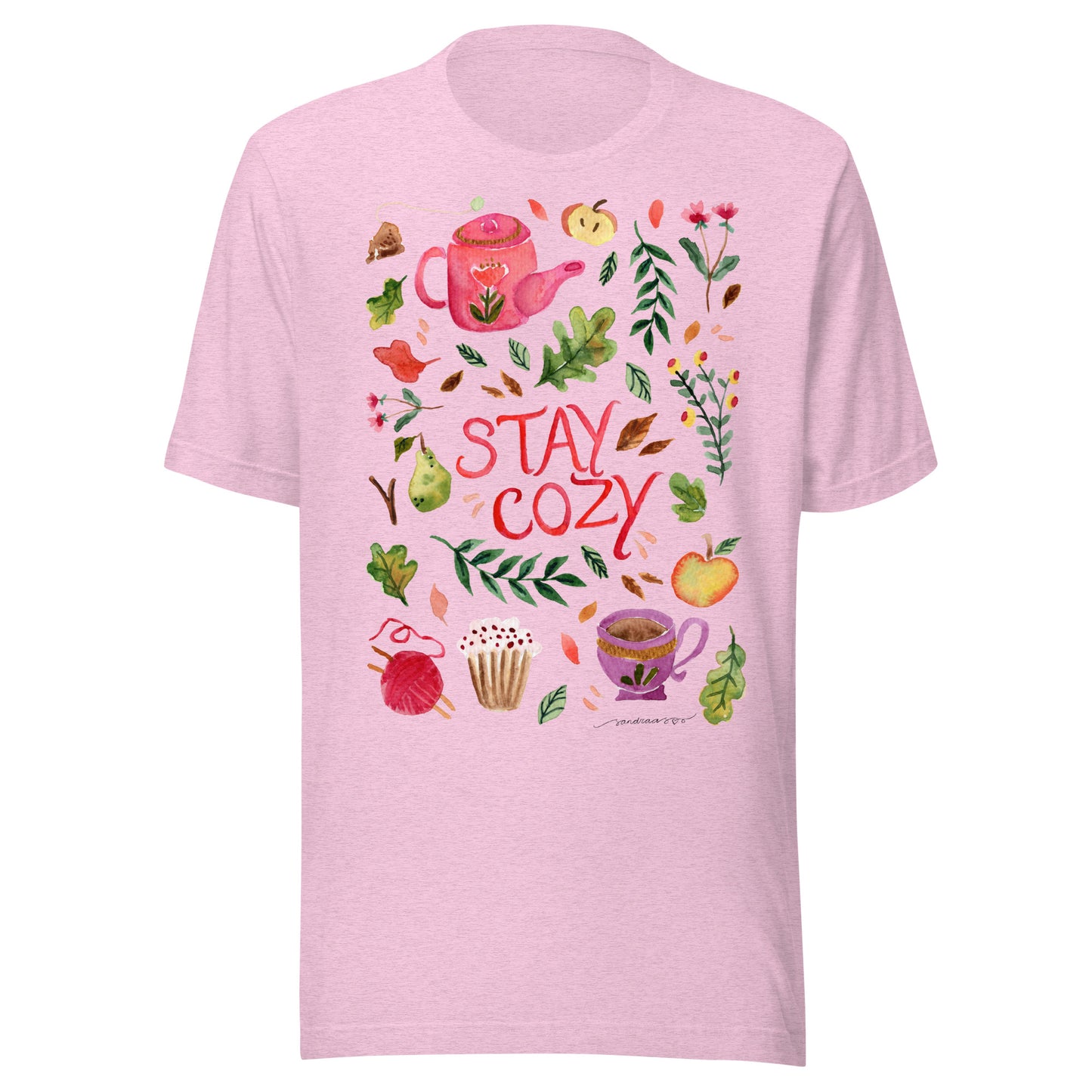 Stay Cozy Women’s Autumn T-Shirt • Watercolor Fall Nature & Tea Illustration • Cozy Season Tee - SANDRAAS