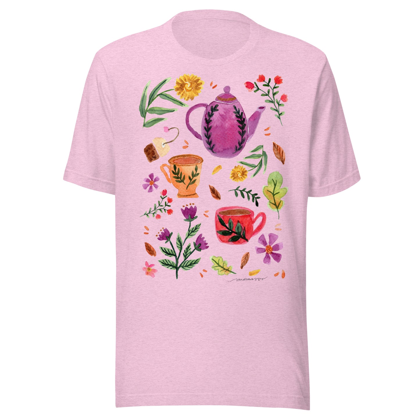 Cozy Tea Time Autumn Women’s T-Shirt • Watercolor Teapot, Teacups & Fall Leaves • Cozy Vibes Tee - SANDRAAS