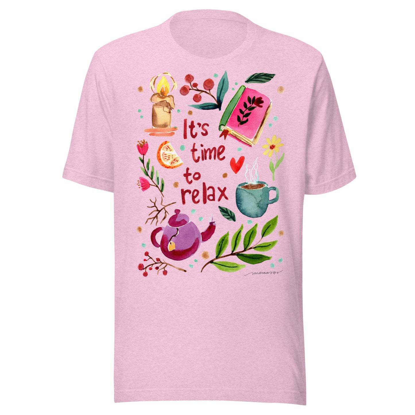It’s Time to Relax Women’s T-Shirt • Cozy Autumn Watercolor Book, Candle, Teapot & Florals Illustration - SANDRAAS