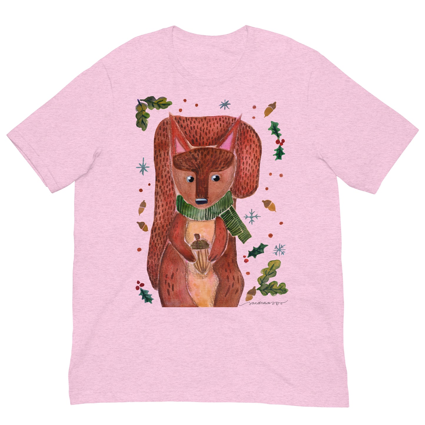 🐿️ Cozy Squirrel T-Shirt – Whimsical Watercolor Squirrel in Green Scarf 💚✨ Soft & Comfy Nature - Lover Tee - SANDRAAS