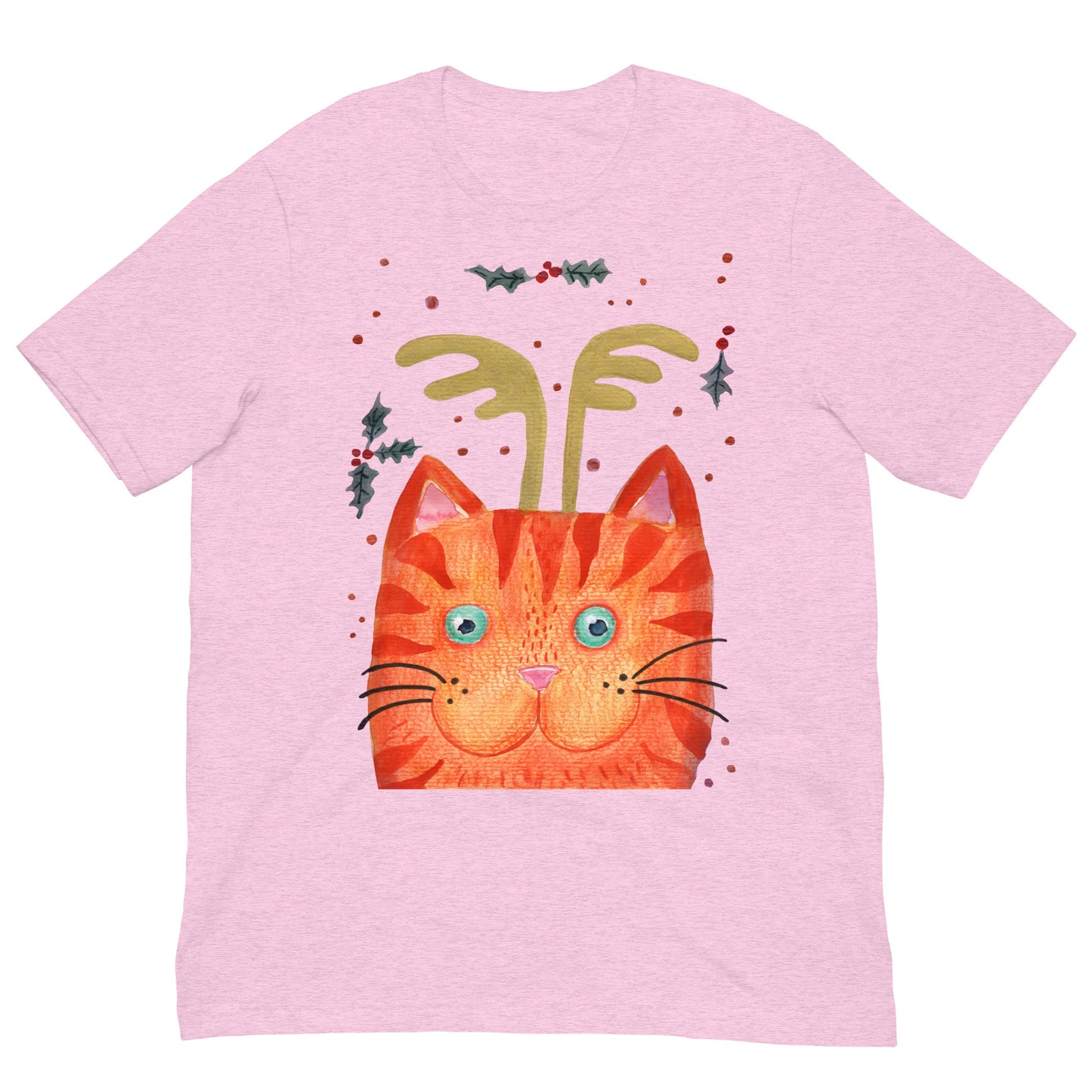 ✨ Whimsical Antler Cat T-Shirt – Watercolor Orange Cat with Antlers 😺🦌 Soft & Cozy Unisex Tee - SANDRAAS