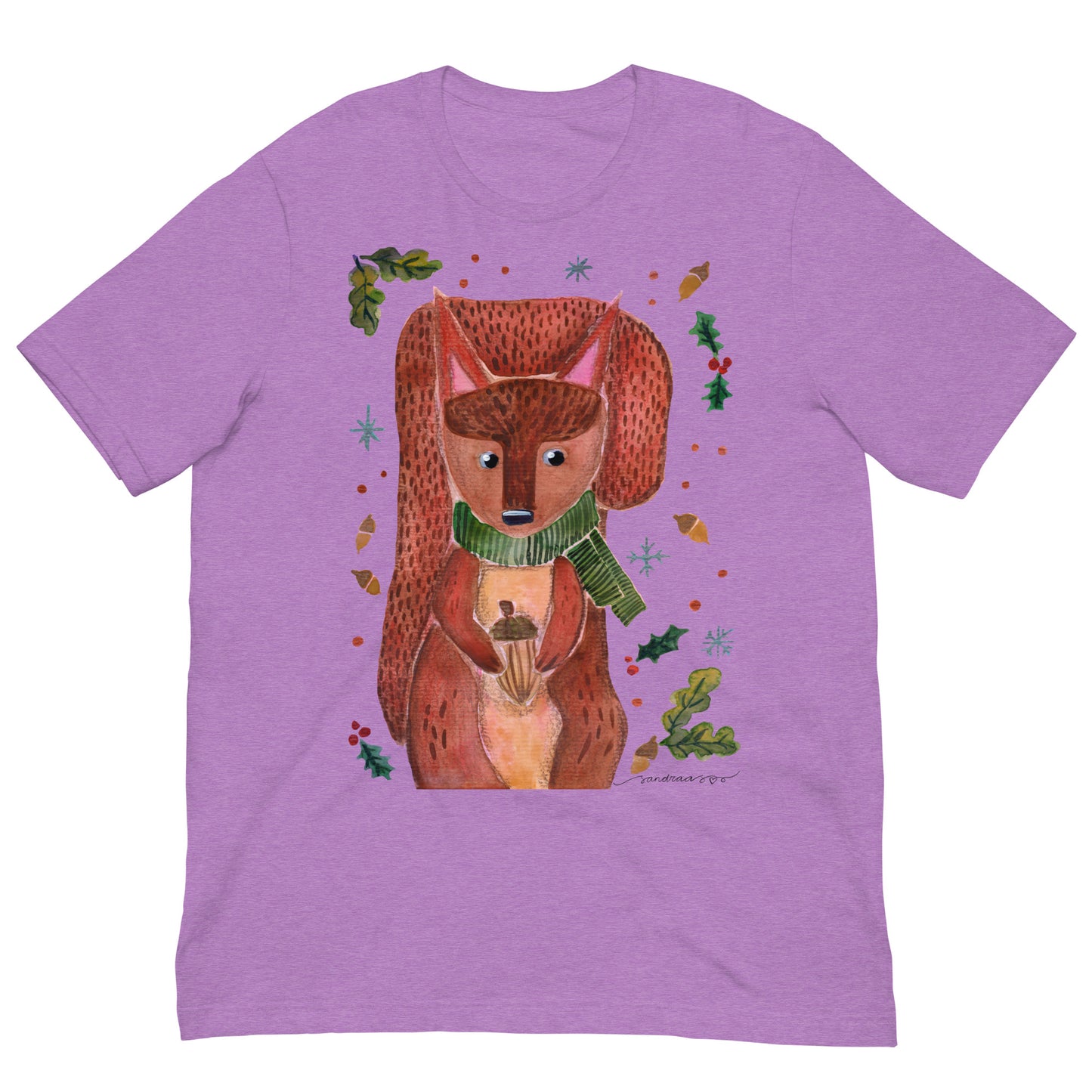 🐿️ Cozy Squirrel T-Shirt – Whimsical Watercolor Squirrel in Green Scarf 💚✨ Soft & Comfy Nature - Lover Tee - SANDRAAS