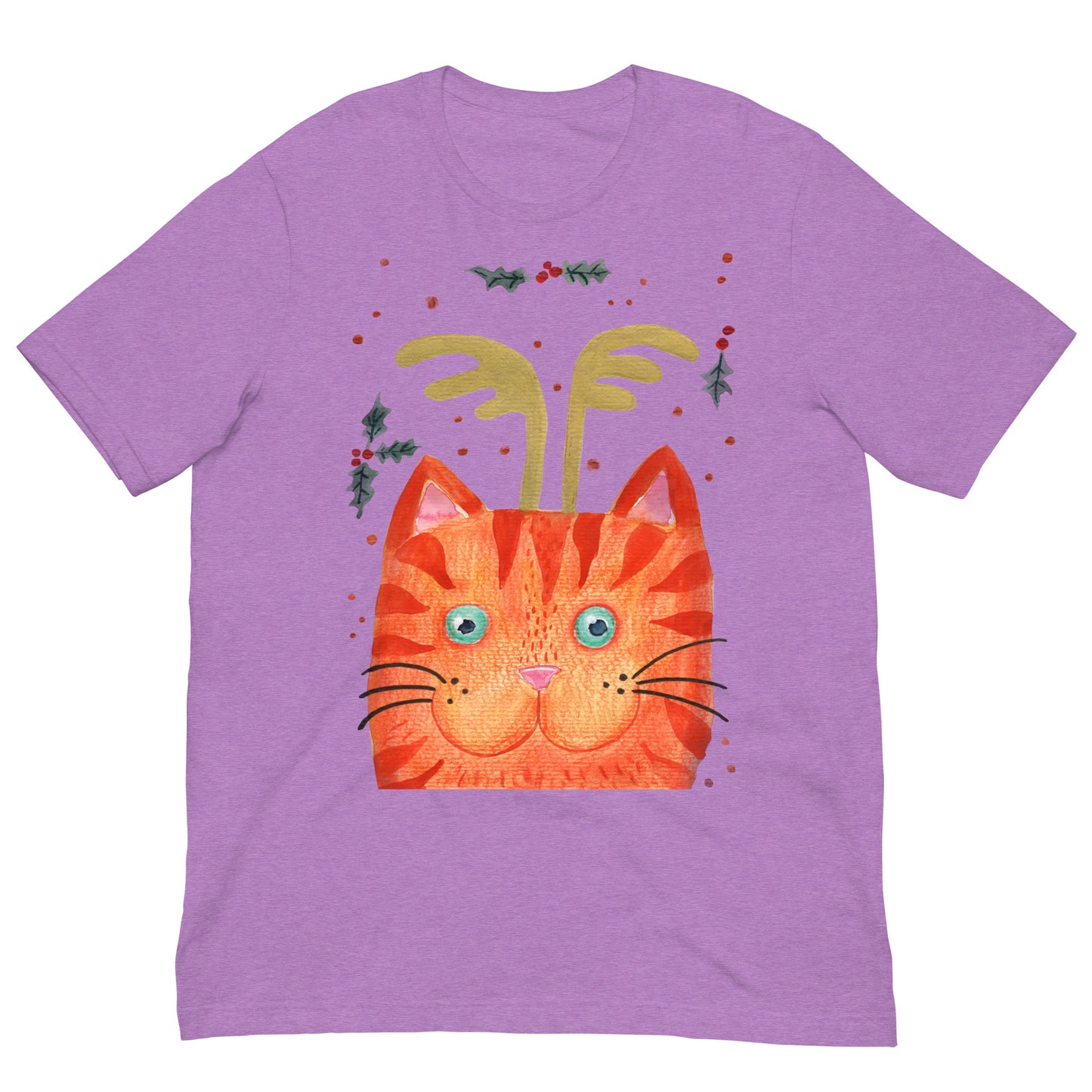 ✨ Whimsical Antler Cat T-Shirt – Watercolor Orange Cat with Antlers 😺🦌 Soft & Cozy Unisex Tee - SANDRAAS