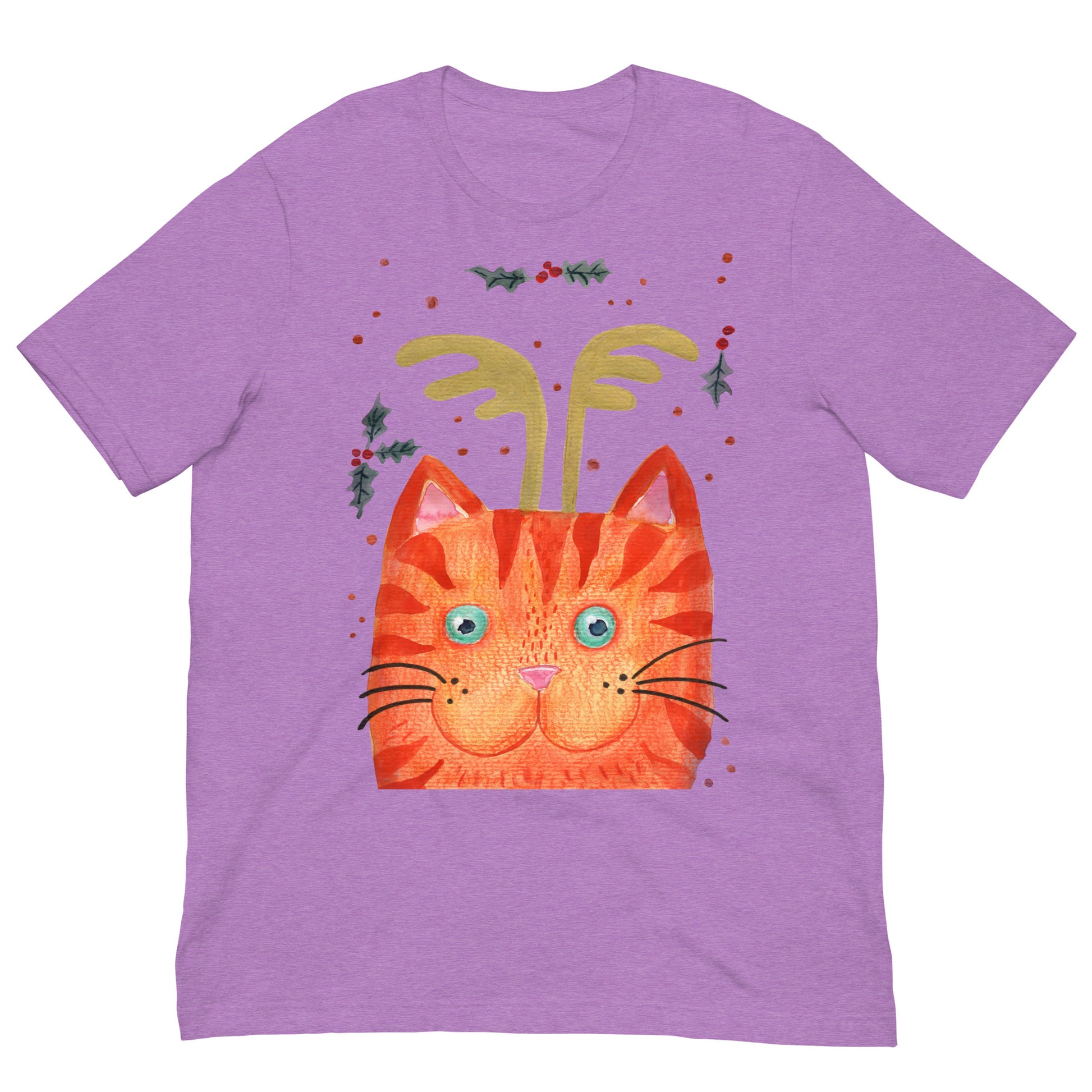 ✨ Whimsical Antler Cat T-Shirt – Watercolor Orange Cat with Antlers 😺🦌 Soft & Cozy Unisex Tee - SANDRAAS