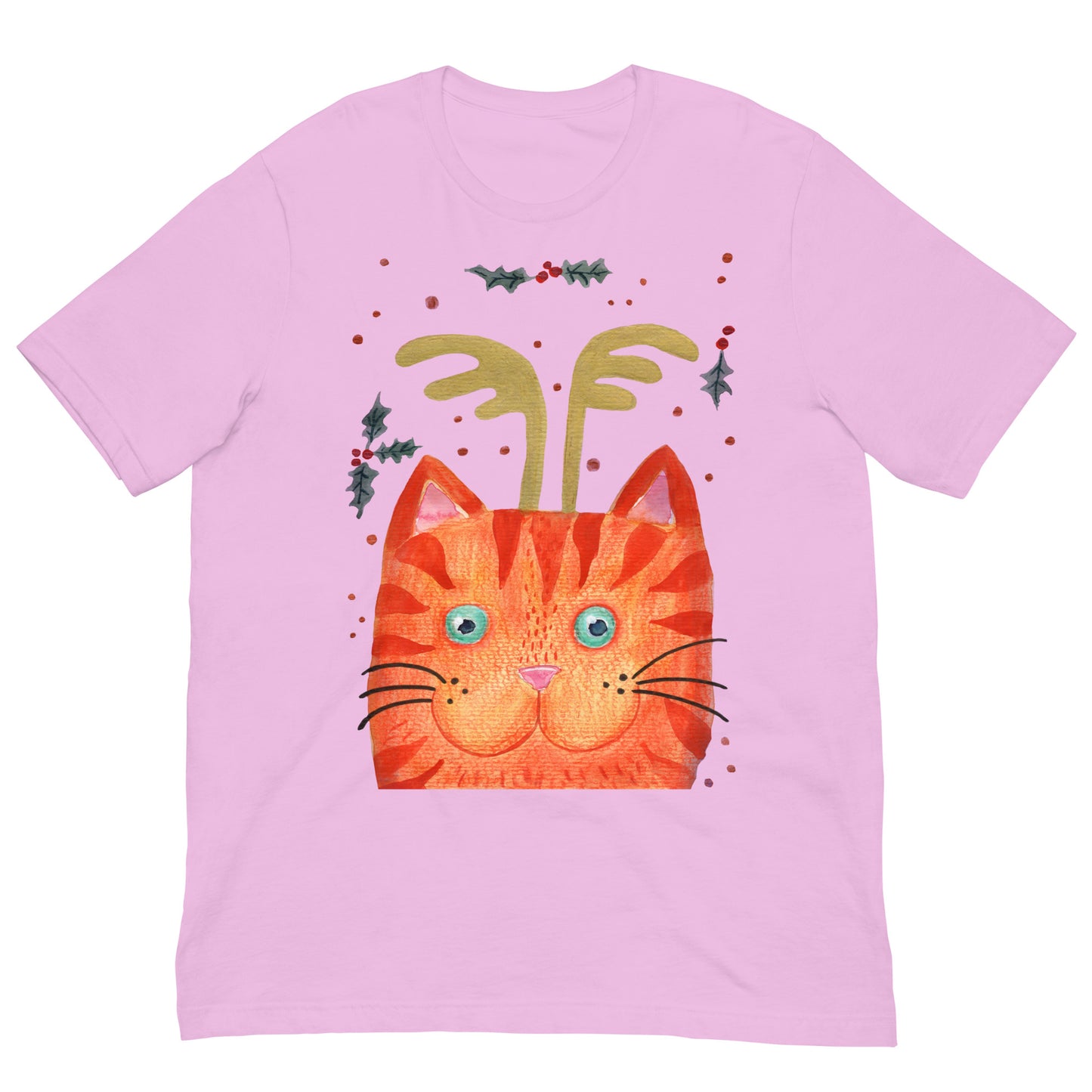 ✨ Whimsical Antler Cat T-Shirt – Watercolor Orange Cat with Antlers 😺🦌 Soft & Cozy Unisex Tee - SANDRAAS