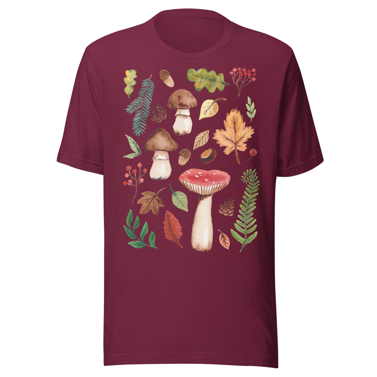 Autumn Mushrooms & Leaves Women’s T-Shirt • Watercolor Nature Tee • Cozy Fall Outfit Shirt - SANDRAAS