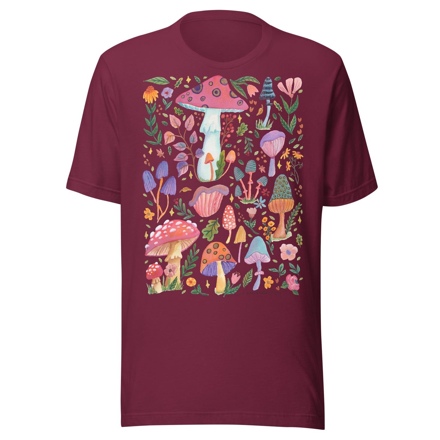 Whimsical Mushrooms & Florals Women’s T-Shirt • Colorful Watercolor Autumn Nature Tee • Cozy Vibes Shirt - SANDRAAS