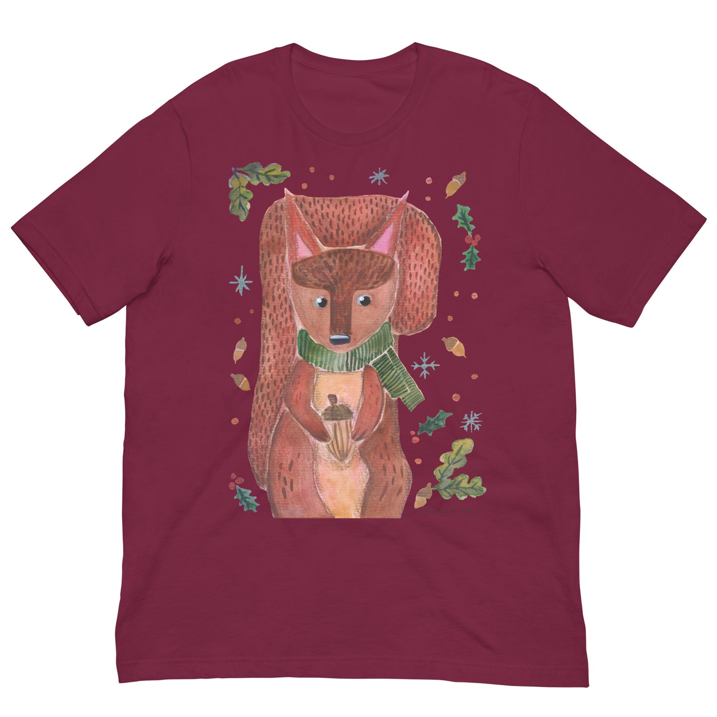 🐿️ Cozy Squirrel T-Shirt – Whimsical Watercolor Squirrel in Green Scarf 💚✨ Soft & Comfy Nature - Lover Tee - SANDRAAS