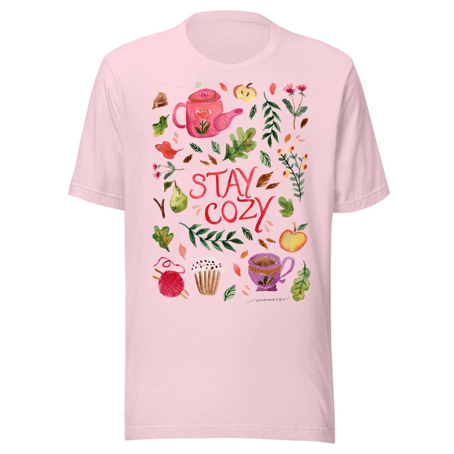Stay Cozy Women’s Autumn T-Shirt • Watercolor Fall Nature & Tea Illustration • Cozy Season Tee - SANDRAAS