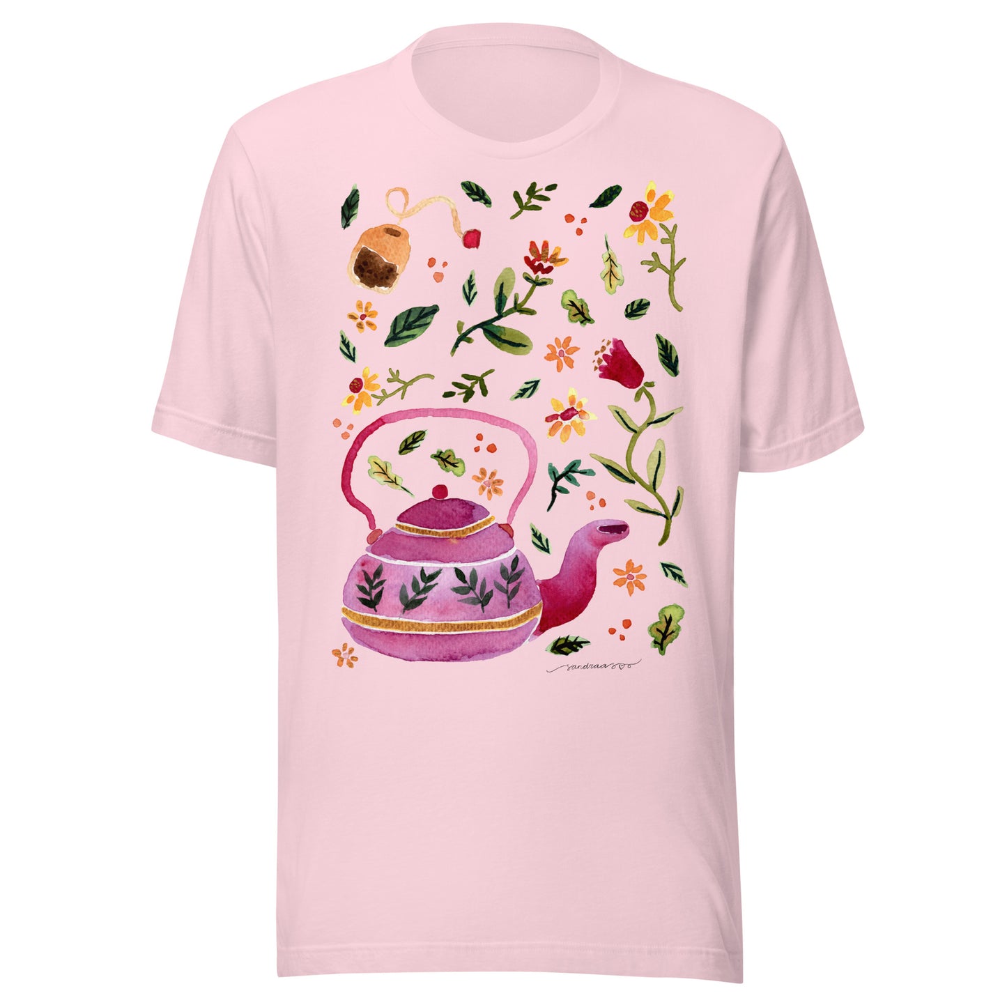 Cozy Autumn Teapot Women’s T-Shirt • Watercolor Fall Leaves & Flowers Illustration • Seasonal Cozy Vibes Tee - SANDRAAS