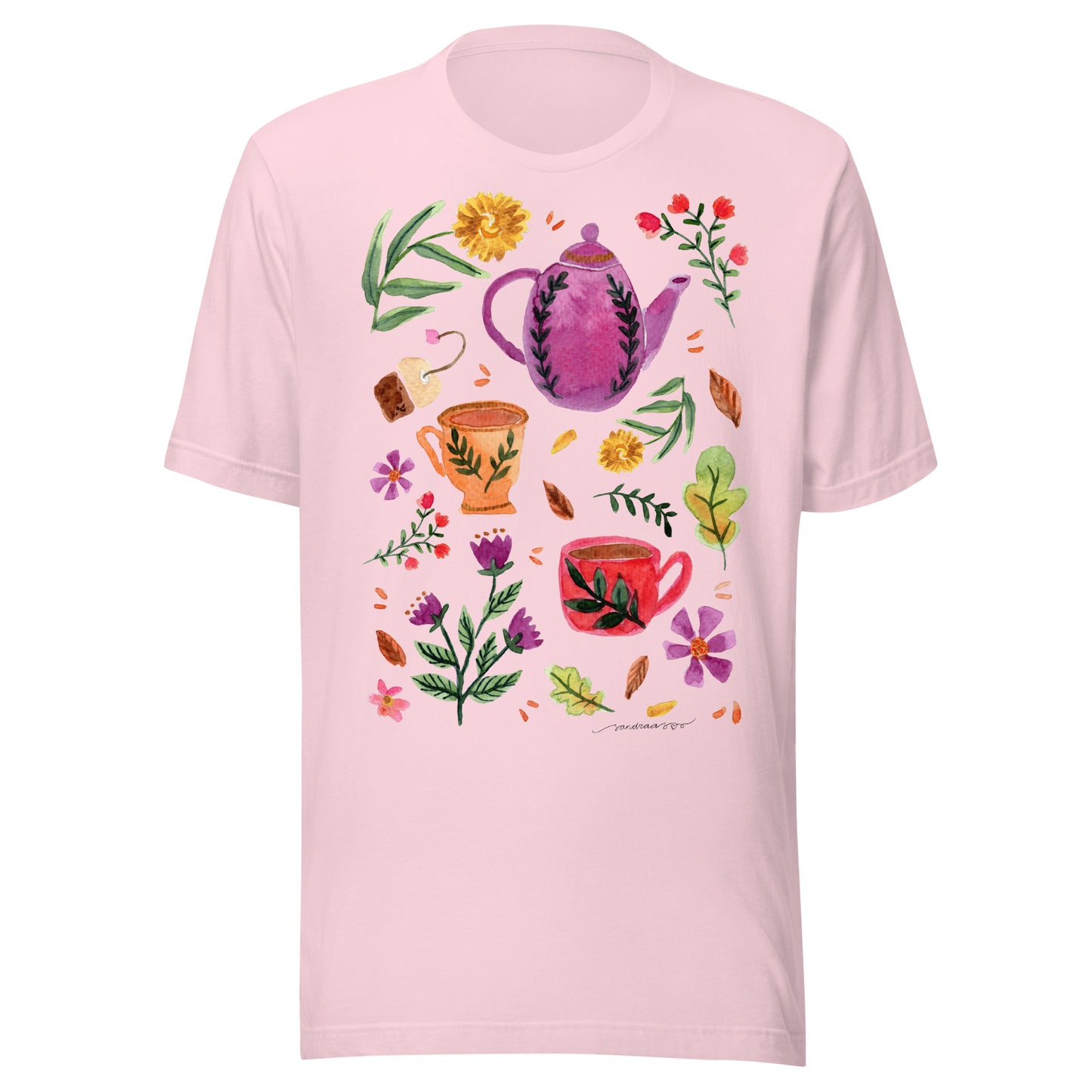 Cozy Tea Time Autumn Women’s T-Shirt • Watercolor Teapot, Teacups & Fall Leaves • Cozy Vibes Tee - SANDRAAS