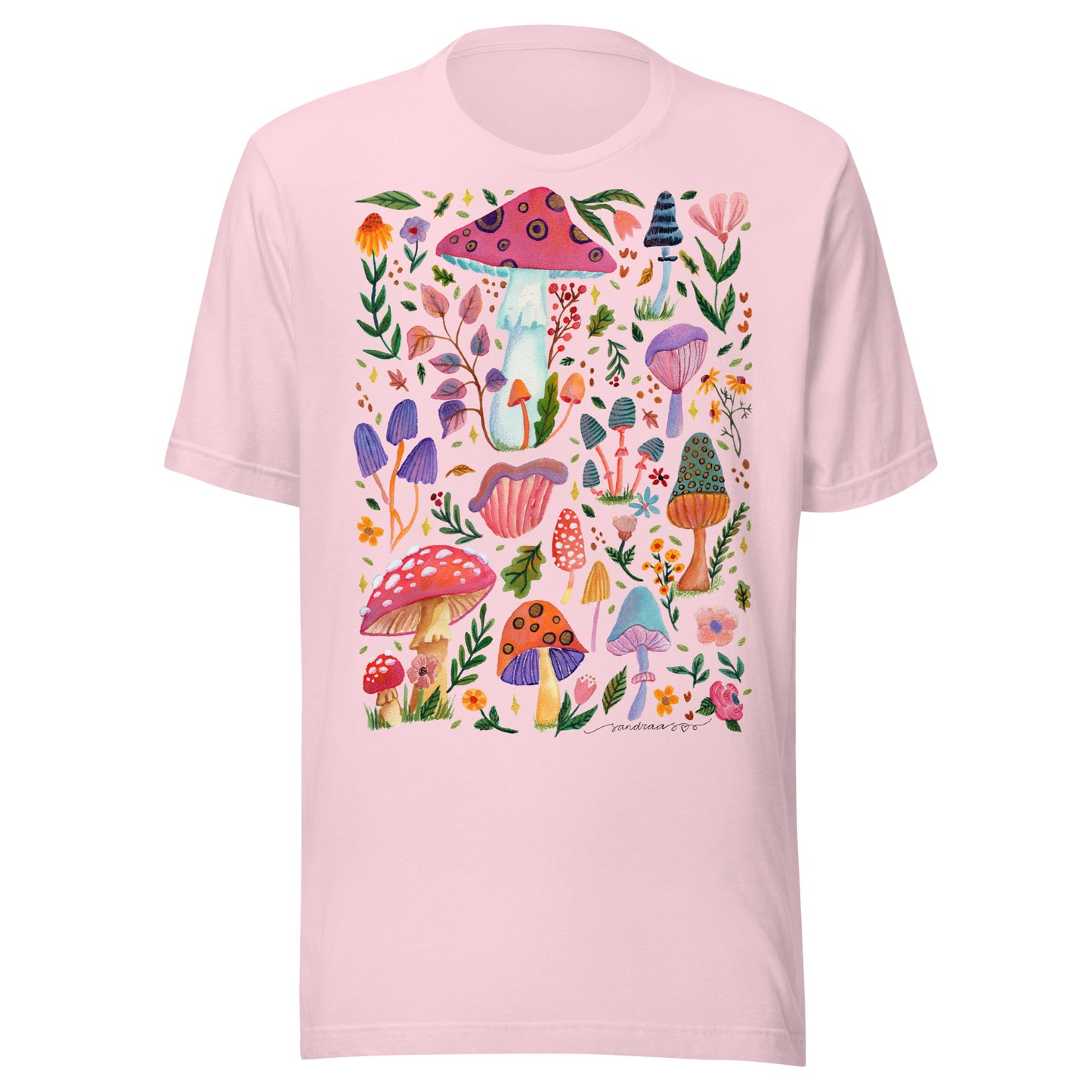 Whimsical Mushrooms & Florals Women’s T-Shirt • Colorful Watercolor Autumn Nature Tee • Cozy Vibes Shirt - SANDRAAS