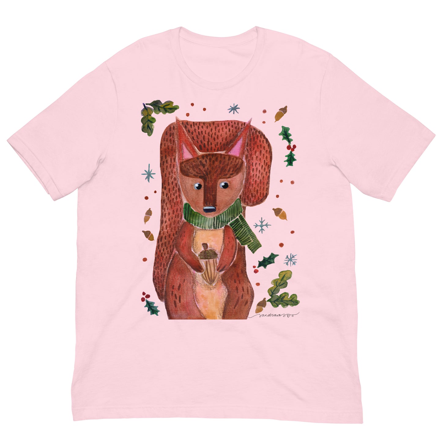 🐿️ Cozy Squirrel T-Shirt – Whimsical Watercolor Squirrel in Green Scarf 💚✨ Soft & Comfy Nature - Lover Tee - SANDRAAS