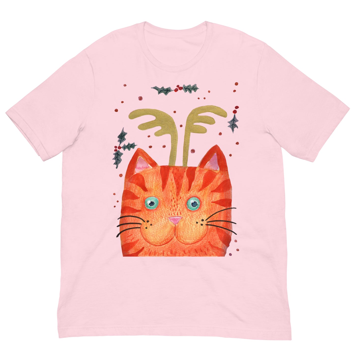 ✨ Whimsical Antler Cat T-Shirt – Watercolor Orange Cat with Antlers 😺🦌 Soft & Cozy Unisex Tee - SANDRAAS