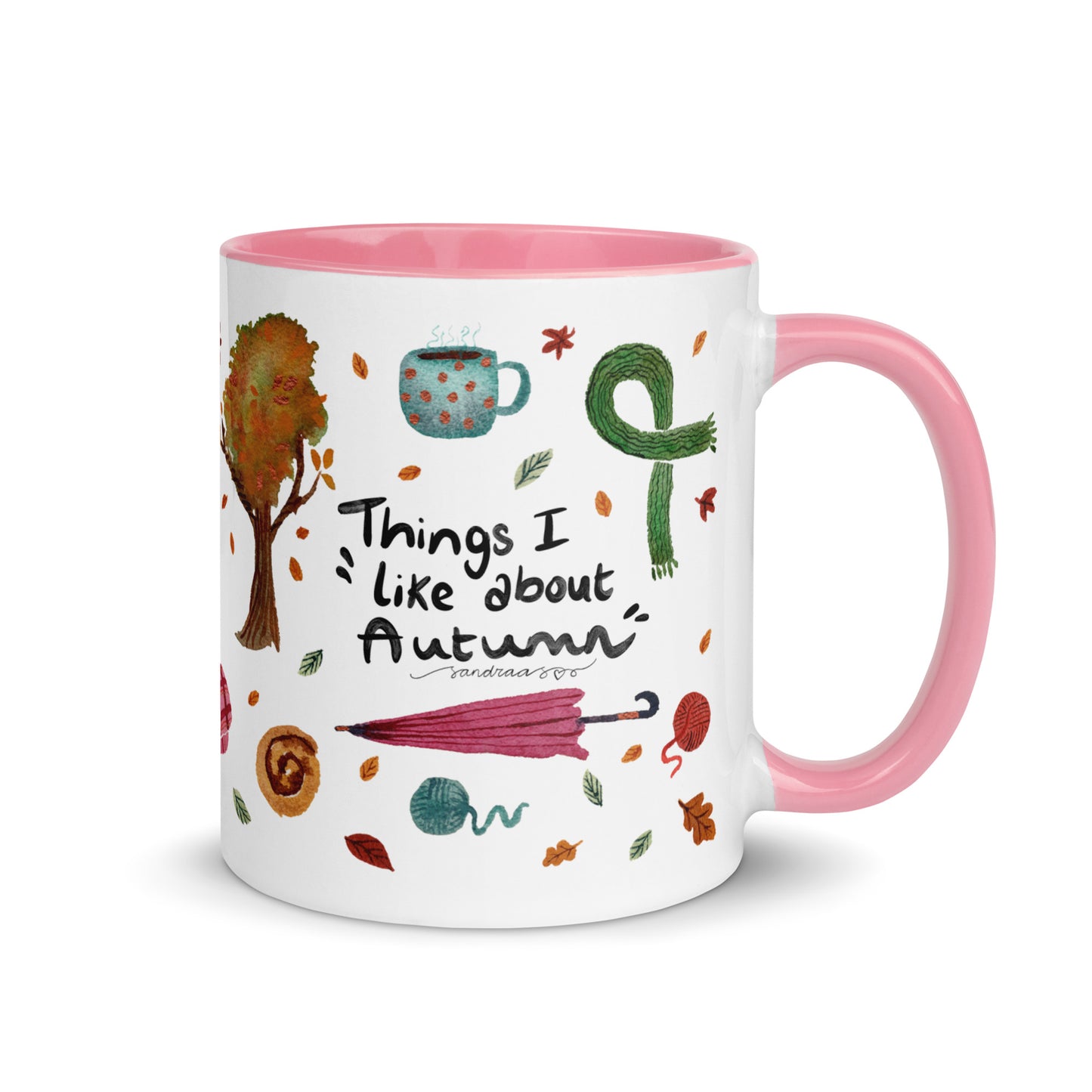 Things I Like About Autumn Mug • Watercolor Cozy Fall Illustrations with Hand Lettering • Color Inside Ceramic Cup - SANDRAAS