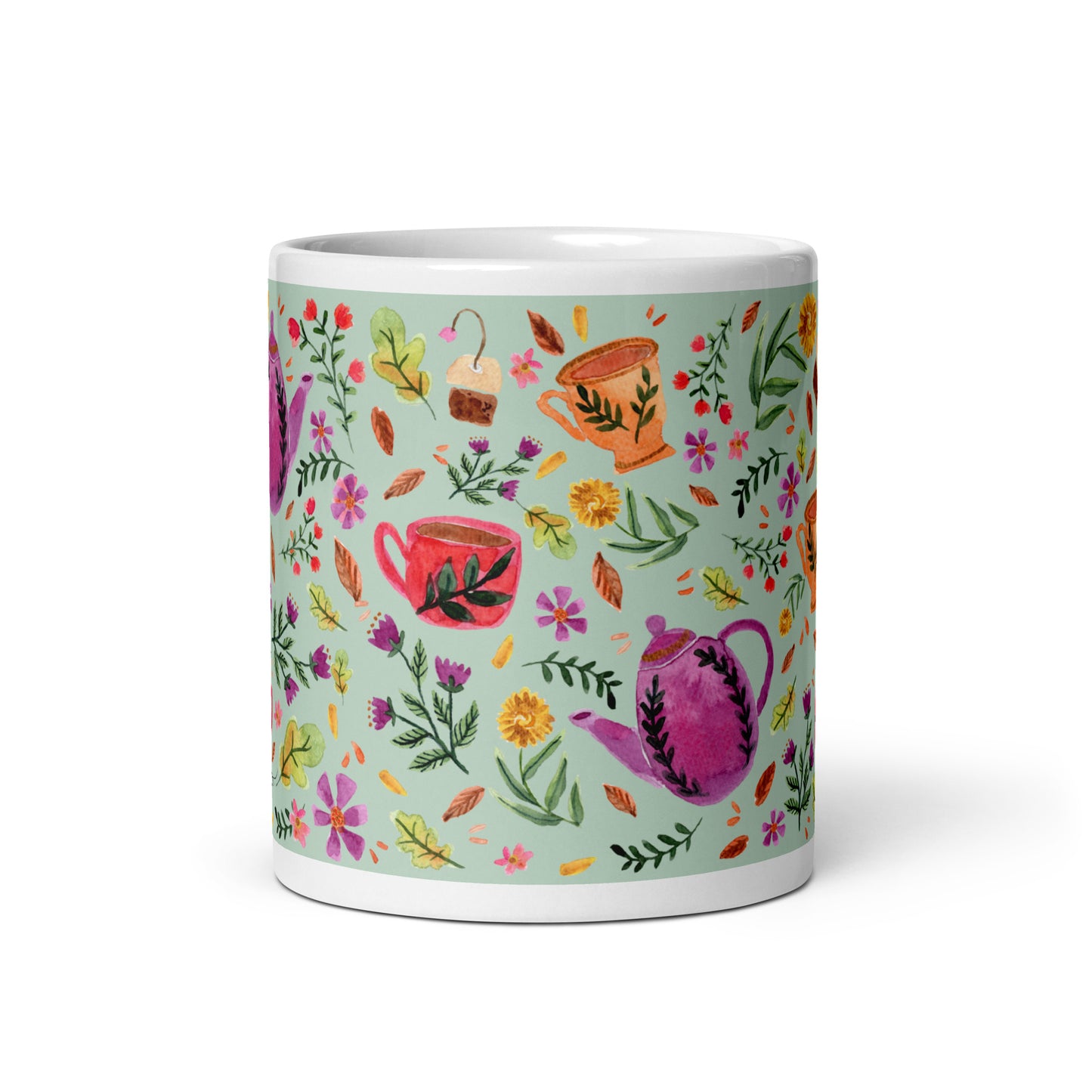 White glossy mug - Cozy Autumn Tea Green