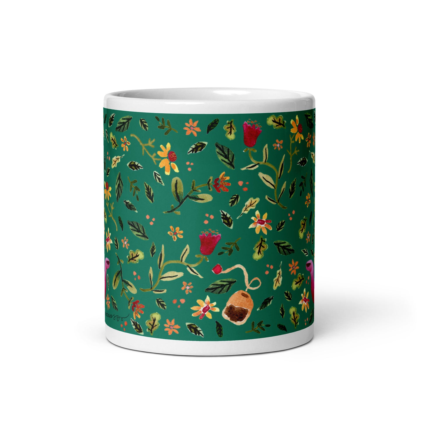 White glossy mug - Cozy Autumn Tea Dark Green