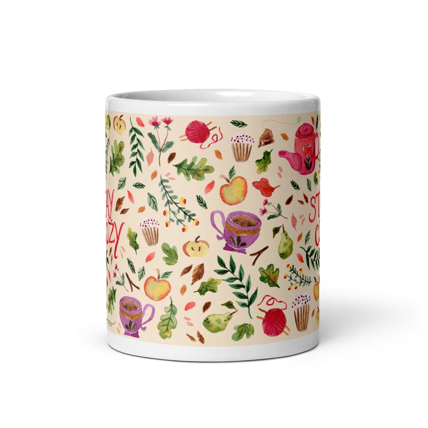 White glossy mug - Stay Cozy Autumn Light Cream